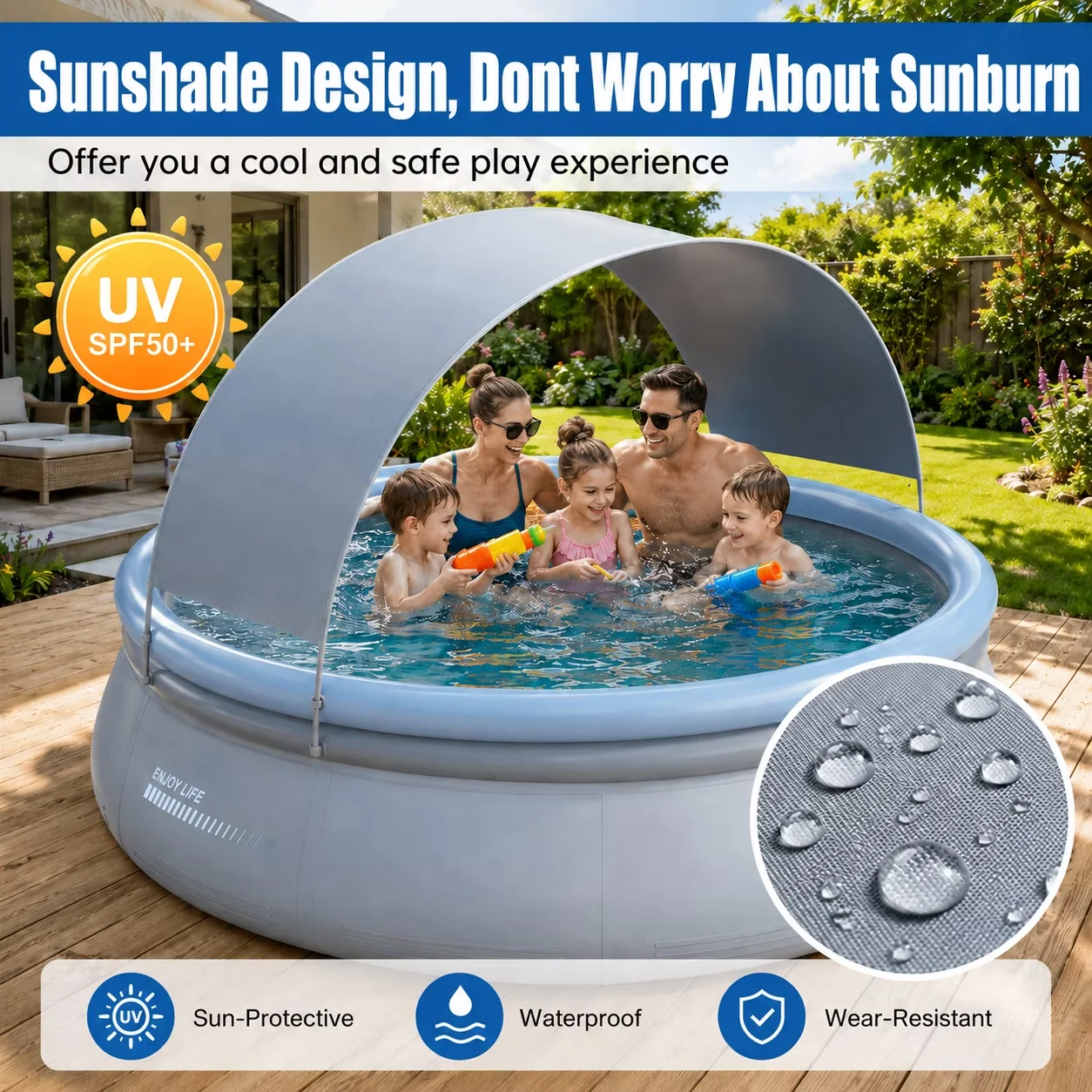 Above Ground Pool Compact with Puncture Resistant, Portable, Inflatable Swimming - Model F72DC2