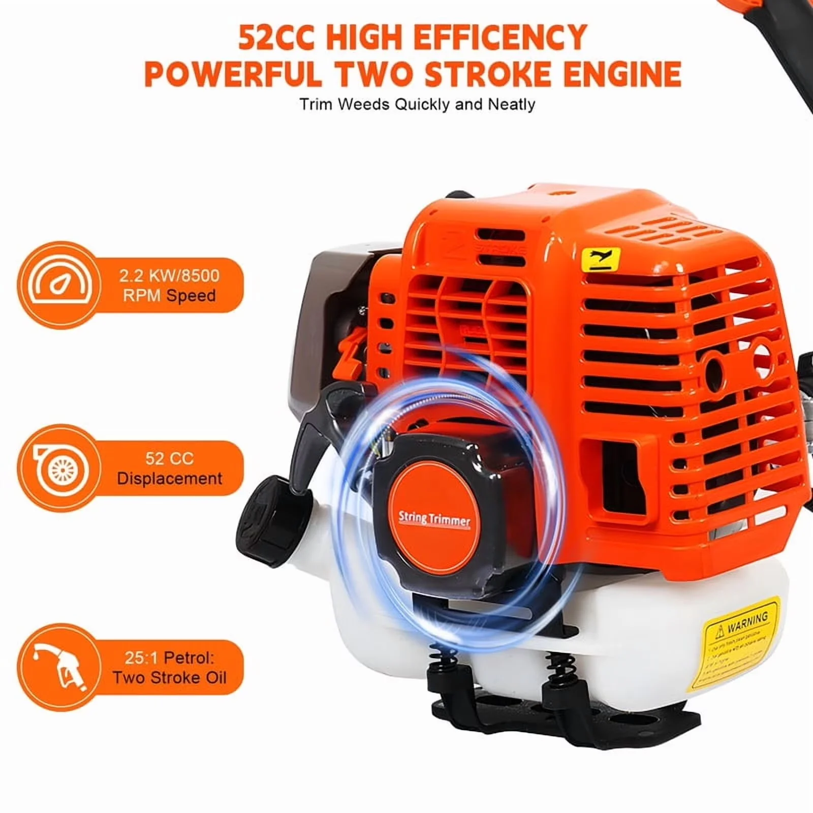 Compact String Trimmer with Bevel Adjustment, Edger Conversion Capable - Orange for Garden Model EC8C5F