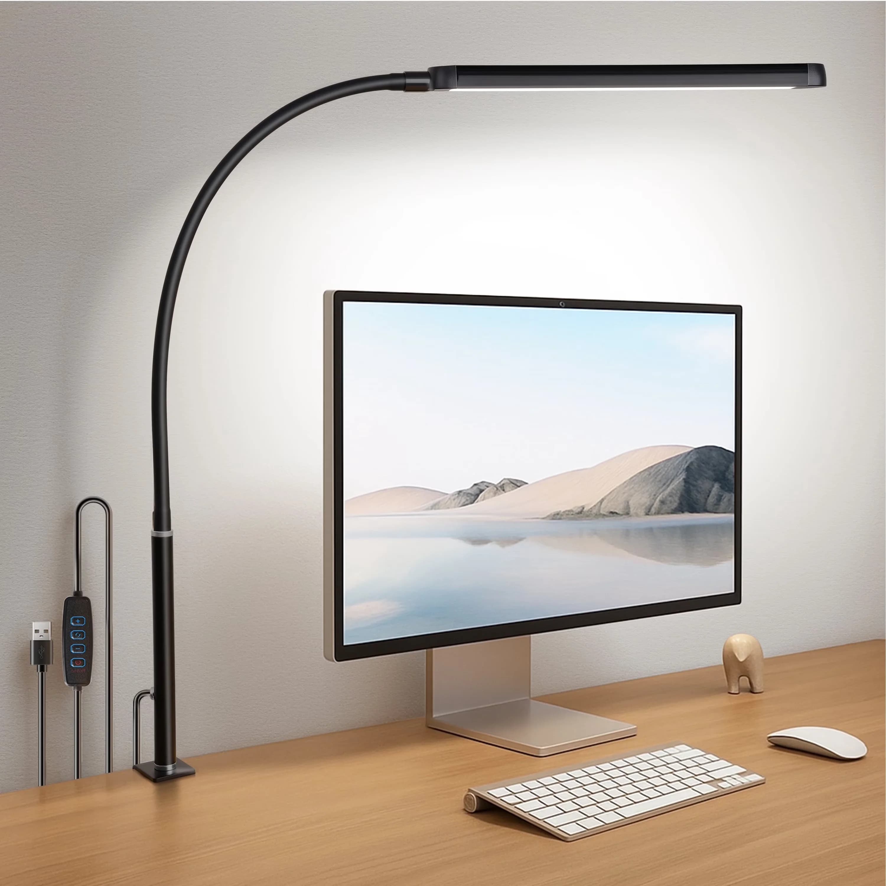 Durable Desk Lamp with LED, Dimmable, Clamp - Black Aluminum - Industrial Grade Model 95FC3B
