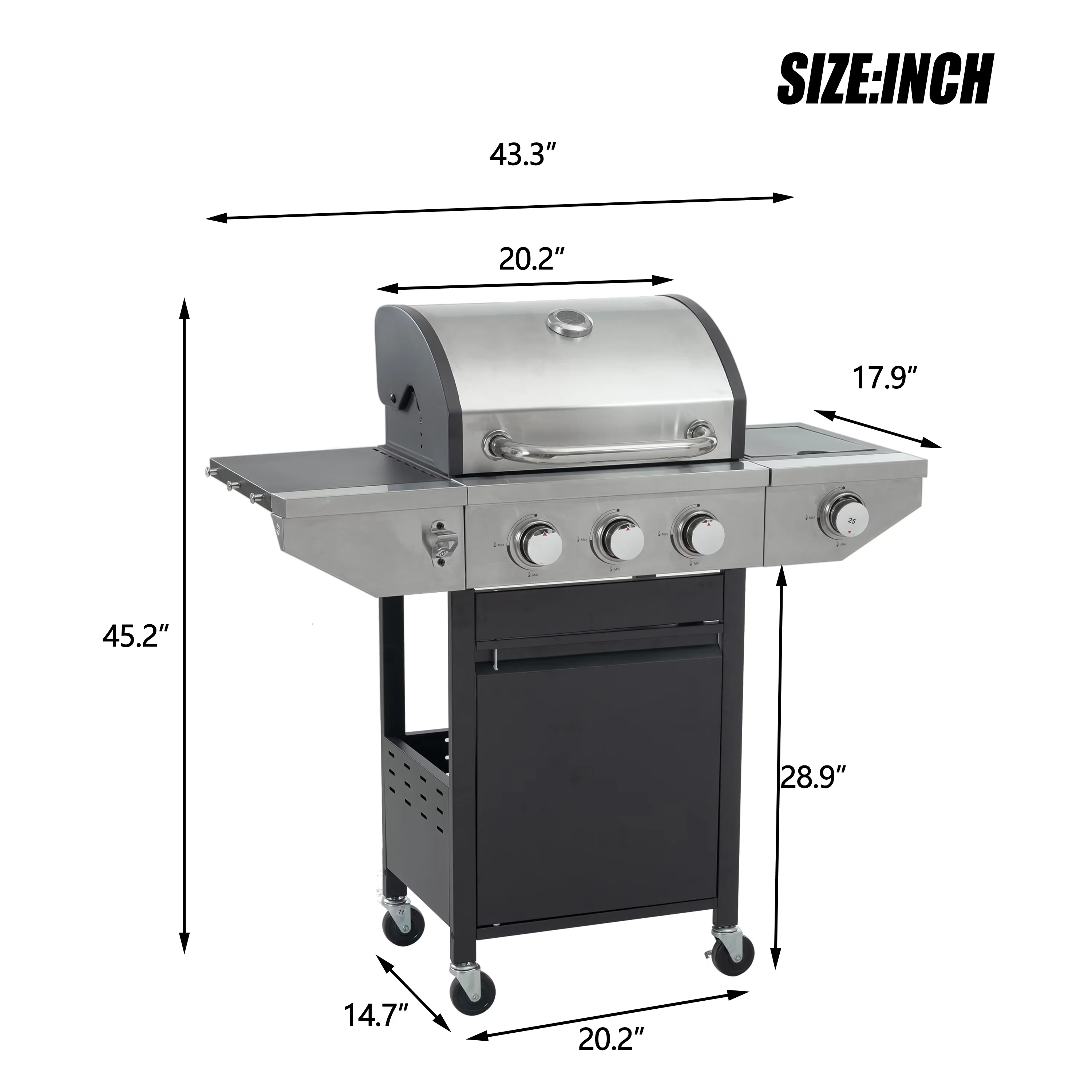 Classic Gas Grill with Portable, Heat Thermometer, Tool Holder - Silver Stainless Steel for Outdoor, Camping Model 7B13D4
