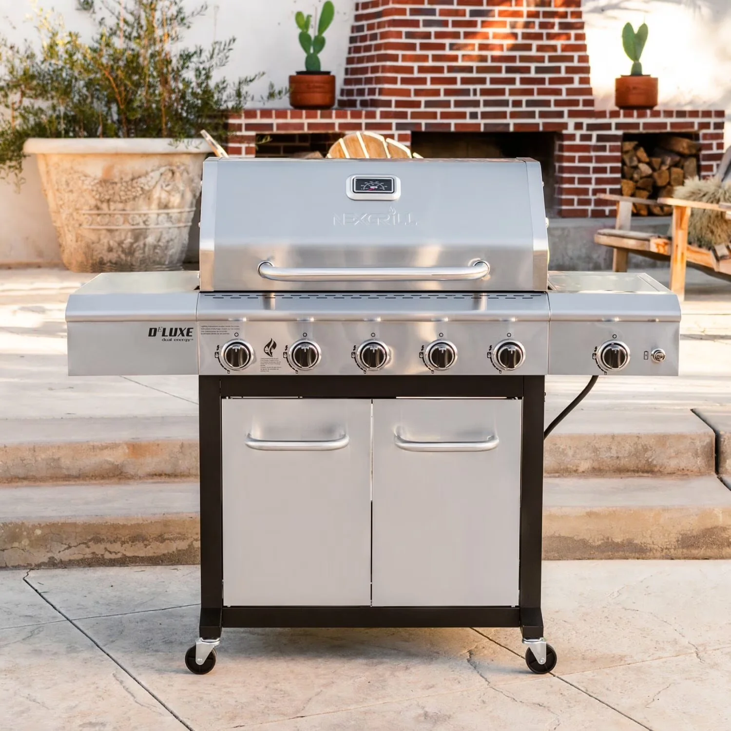 Gas Grill Durable with Warming Rack, Portable, Side Burner - Stainless Steel Silver Model E20431