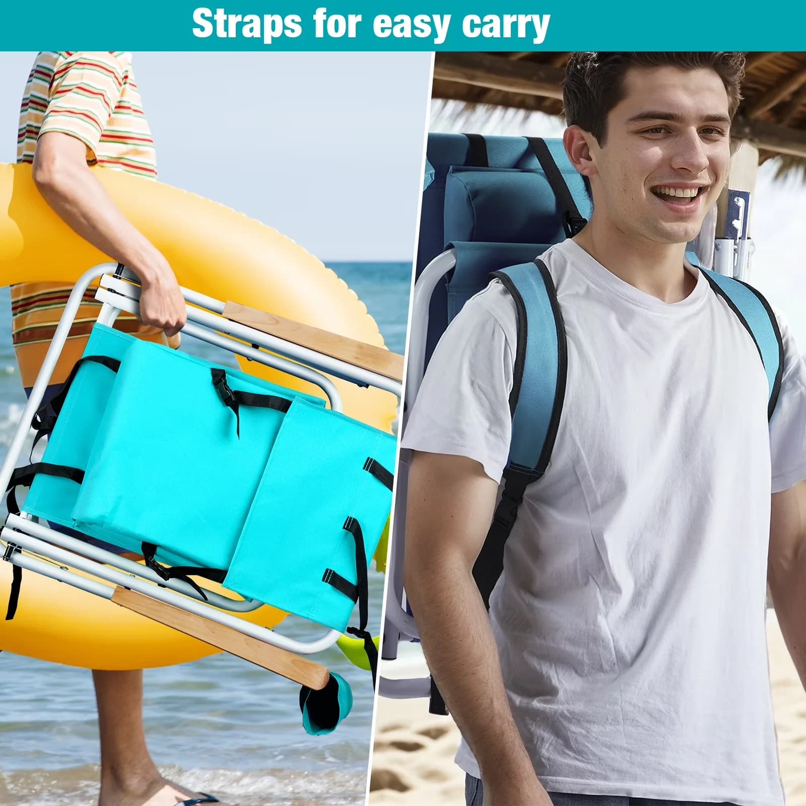 Sleek Beach Chair with Folding, Adjustable - Green Iron & 600D Polyester Fabric Model 02B9B8