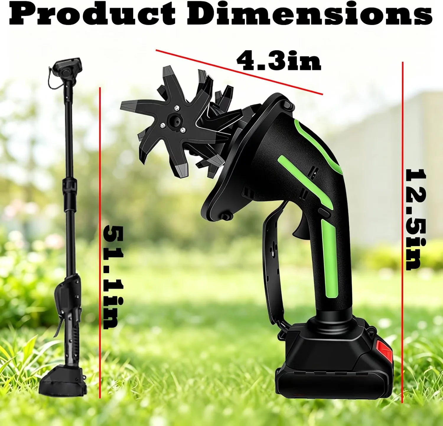 Innovative Trillers Cultivator with Battery Powered Handheld Garden Tool, Extension Pole, 2-in-1 Cordless Tiller & - Model 5B7880