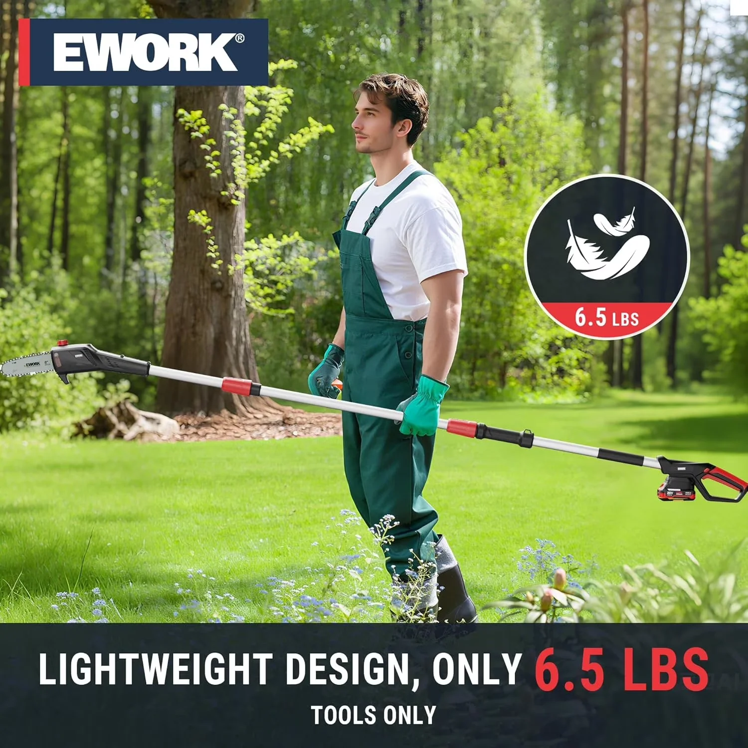Quality Pole Saw with Battery, 20V, Automatic Chain Oiler - Black for Multiple Applications Model 792F6A