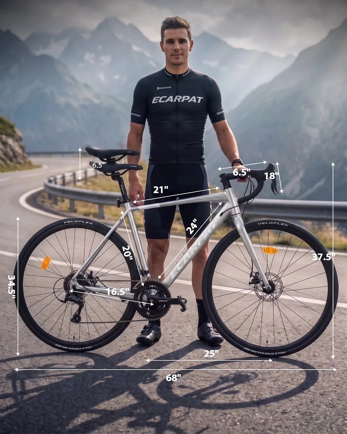 Quality Road Bike with Adjustable Speed, Lightweight, Adjustable Handlebar Height - Silver Model 495669