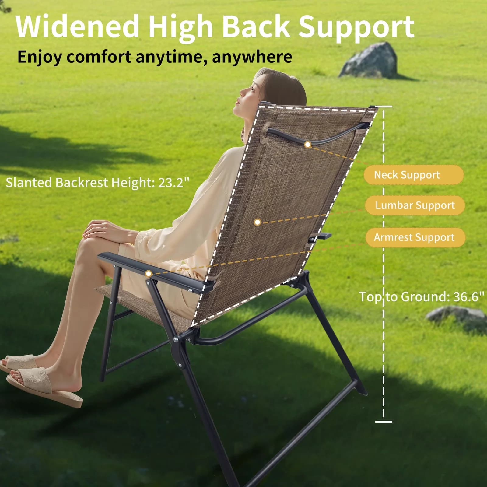 Sleek Patio Chair with Waterproof, 4-Pack Folding Chairs - Brown for Outdoor, Garden Model 659111