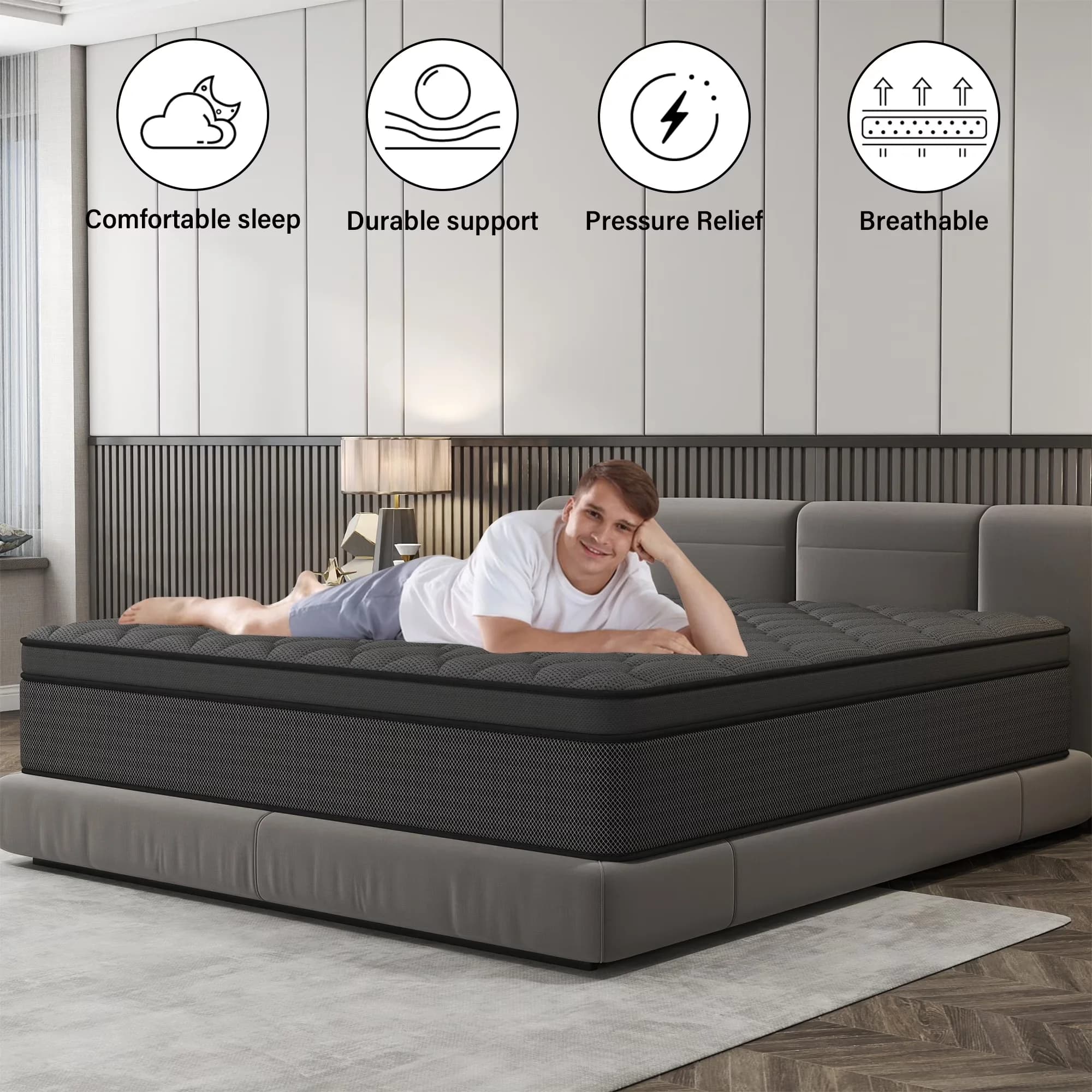 Efficient Mattresses Accessory with Hypoallergenic, Breathable Construction - Gel Memory Foam, High-Density Foam, 3D Knitted Fabric Gray Model 1F64E7