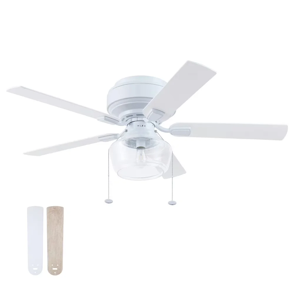 Quality Ceiling Fan with LED, Reversible Blades, Contemporary - White Glass Model 63CA40