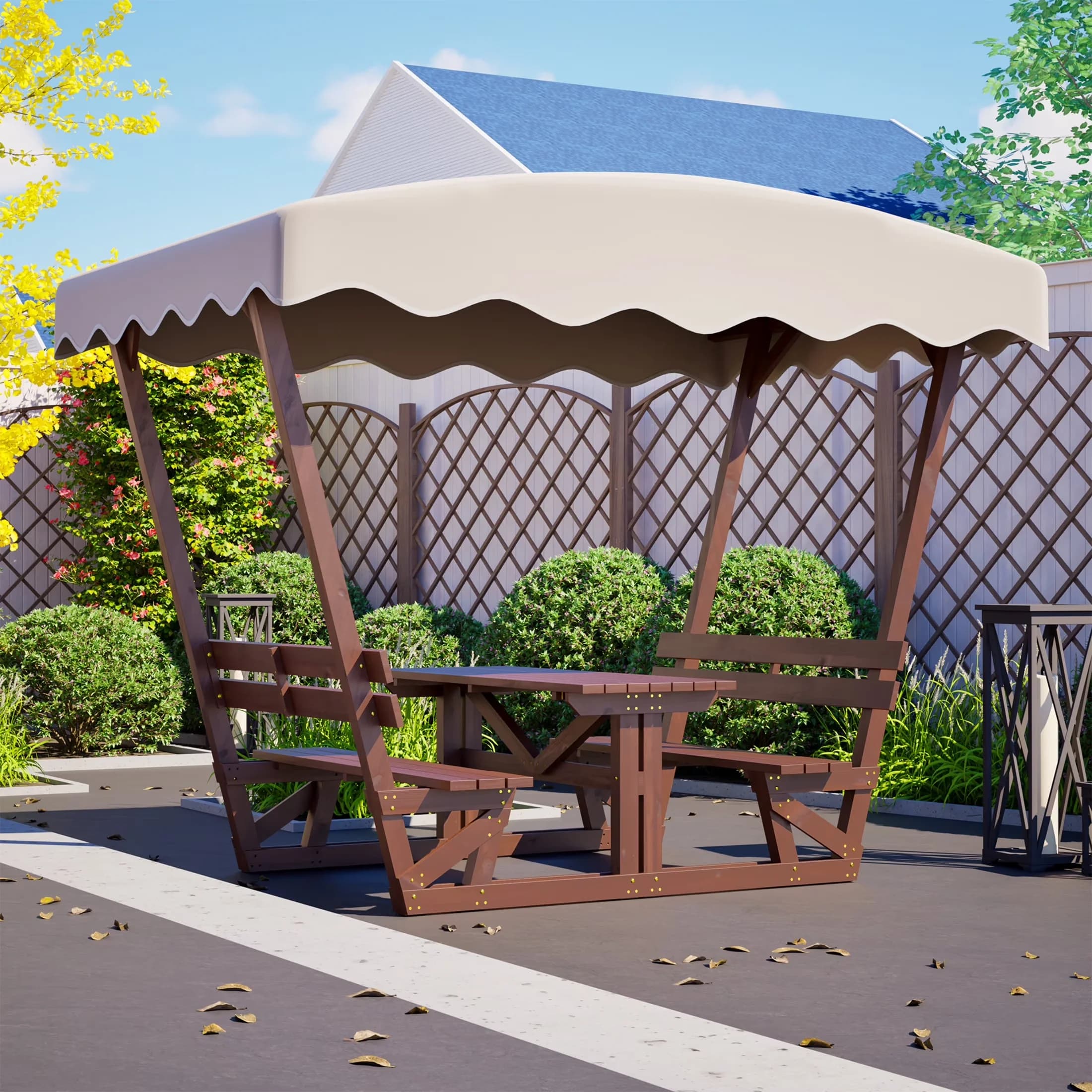 Versatile Patio Dining Set with Material: Fir Wood, Waterproof Canopy for Outdoor, Patio - Model 1C019E