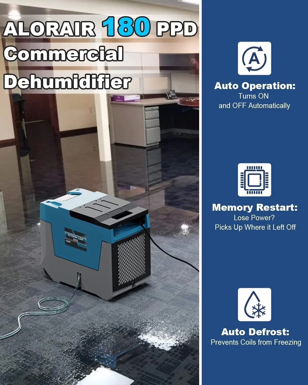 Dehumidifier Efficient with Automatic Shut-Off, Built-In Pump, 180 PPD LGR Commercial - Blue Model CB3B5F