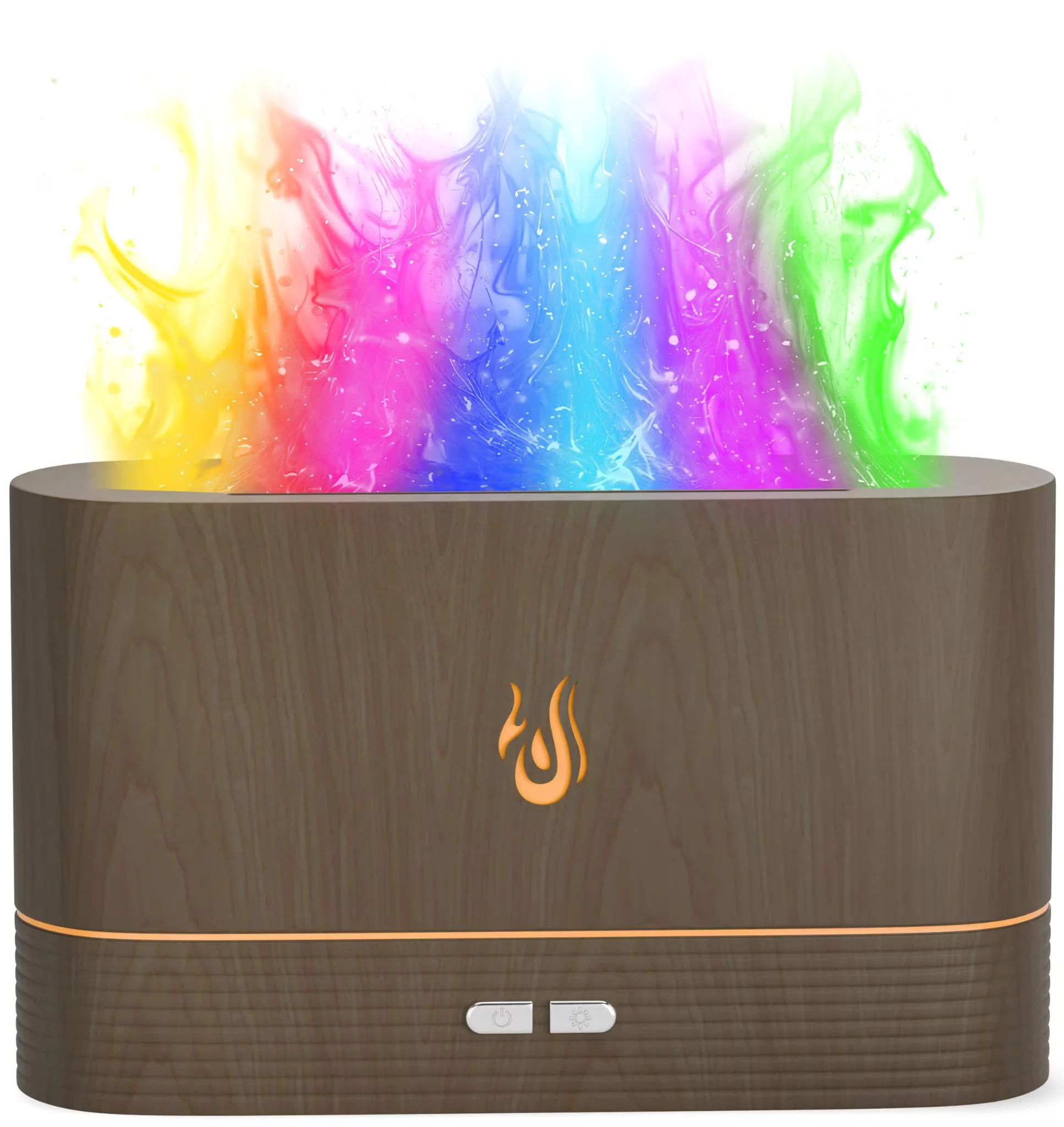 Reliable Humidifier with LED, Automatic Shutoff, Flame Diffuser - Dark Wood Model D61E63