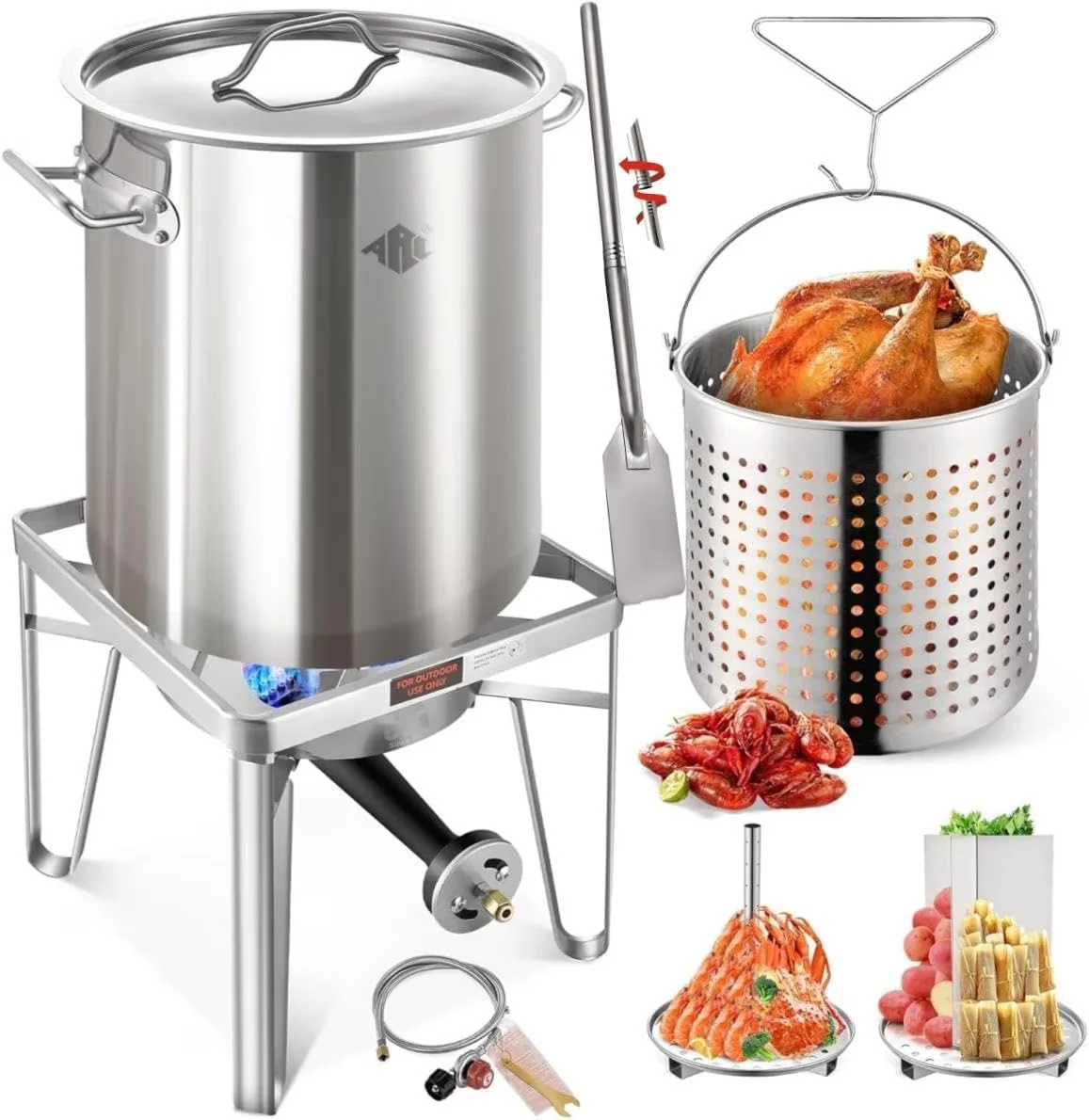 Outdoor Fryer Professional with 200000 BTU, Crab Boil Pot - Stainless Steel Silver Model 381DC9