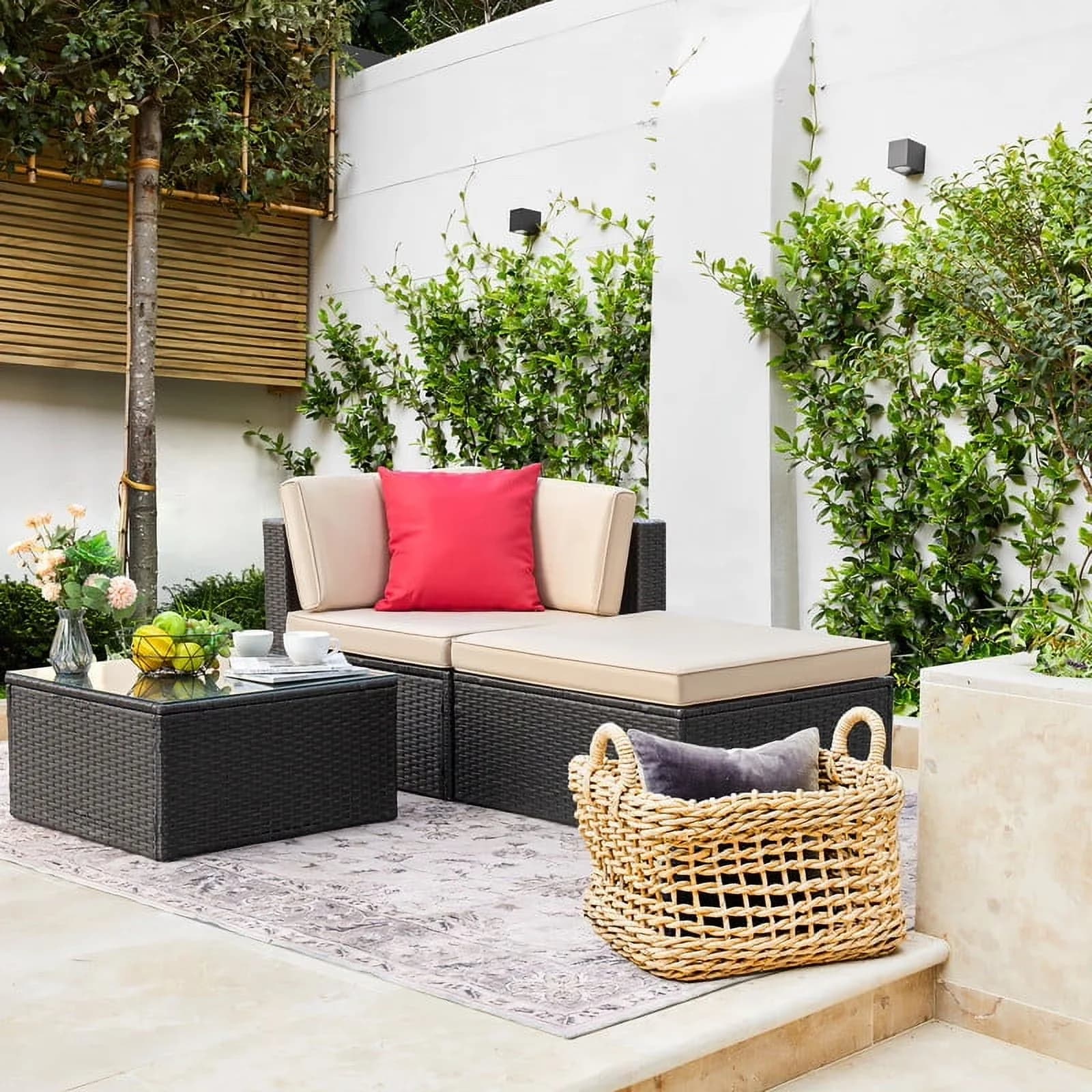 Premium Outdoor Sofas Sectional with Sofa PE Rattan Patio Furniture Sets, Beige - Rattan Beige Model 4ED627