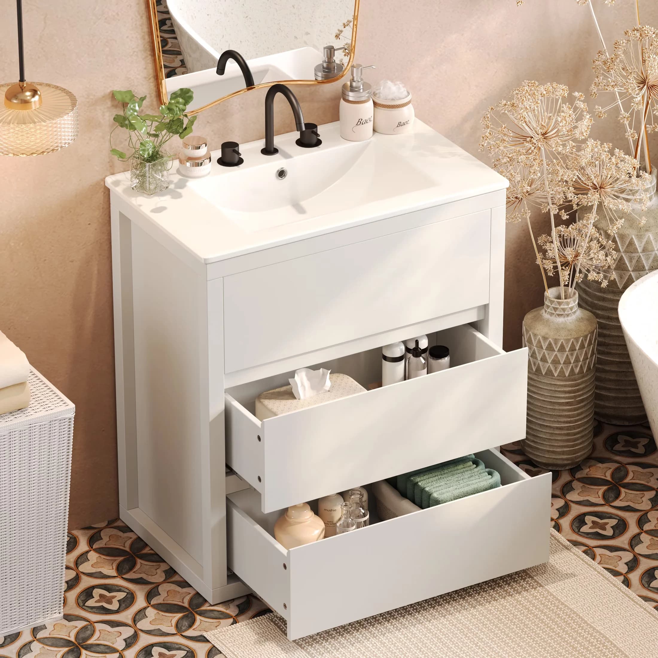 Bathroom Renovation Durable with 30" Vanity, Sink, White for Multiple Applications - Model 398A86