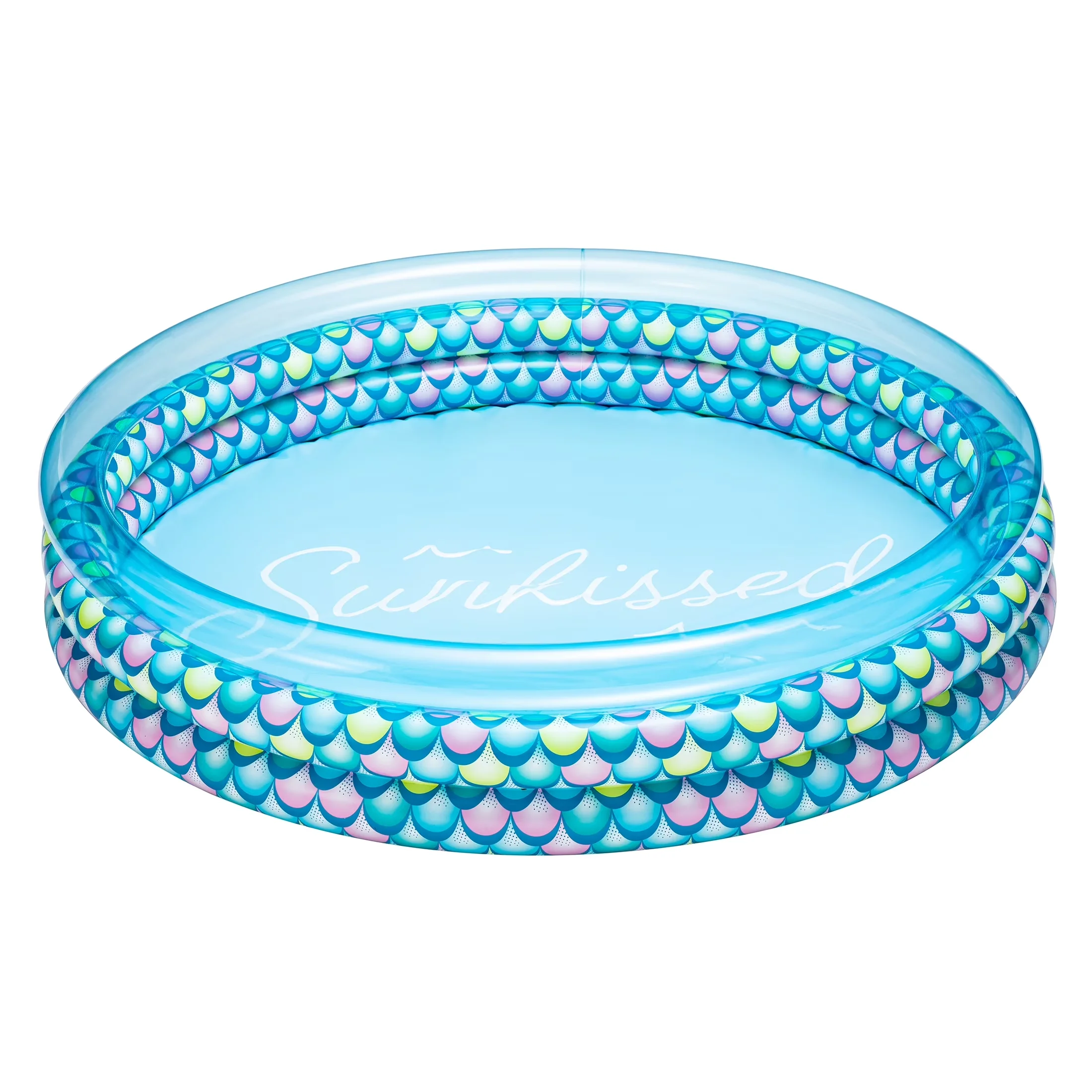 Compact Inflatable Pool with Puncture Resistant, Bright & colorful mermaid scale print, Colorful Mermaid Print 3-Ring Swimming - Blue Model 4225EE