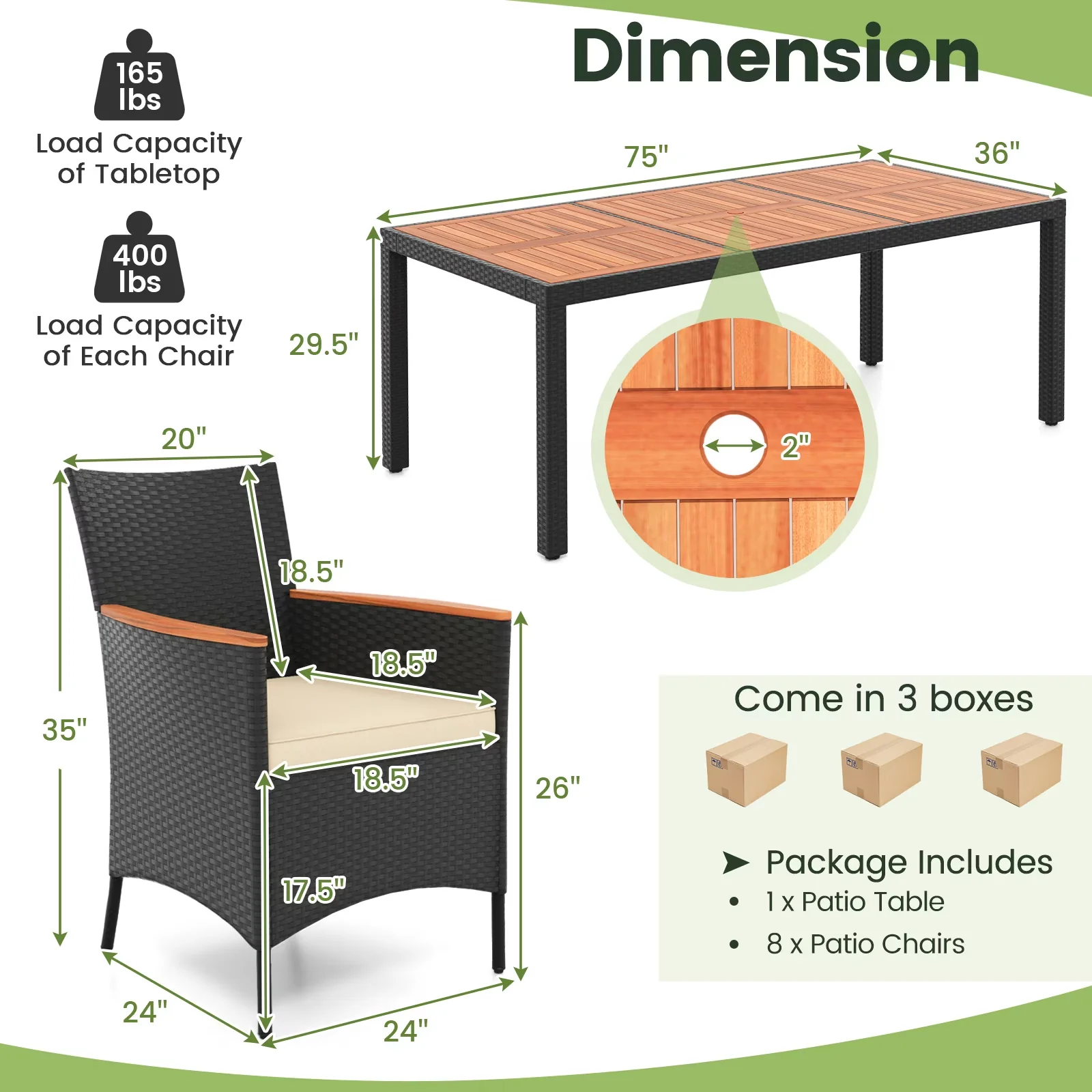 Modern Patio Dining Set with Storage, Modern - Black Acacia Wood, Pe Rattan, Metal, 180G Non-Woven Fabric, Sponge Model CE18C1