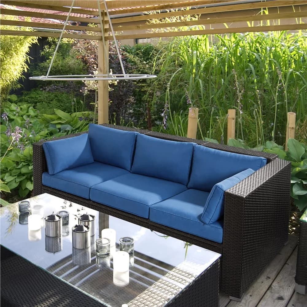 Reliable Outdoor Sofas Sectional with Modern, Weather-Resistant, Seat Size: 71 × 18″ (WxD) - Polyester Fabric, Hdpe Wicker, Metal,... Model 6CA224