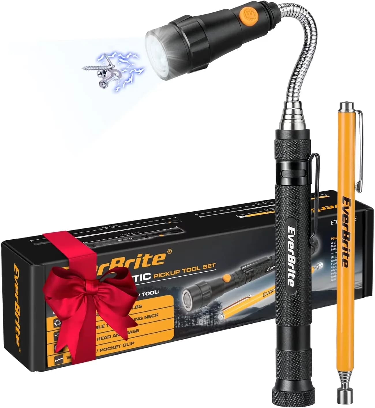 Quality Hand Tool Set with LED, Adjustable, 2-Pack Magnetic Pick Up - Yellow for Home, Garage Model 425D4F