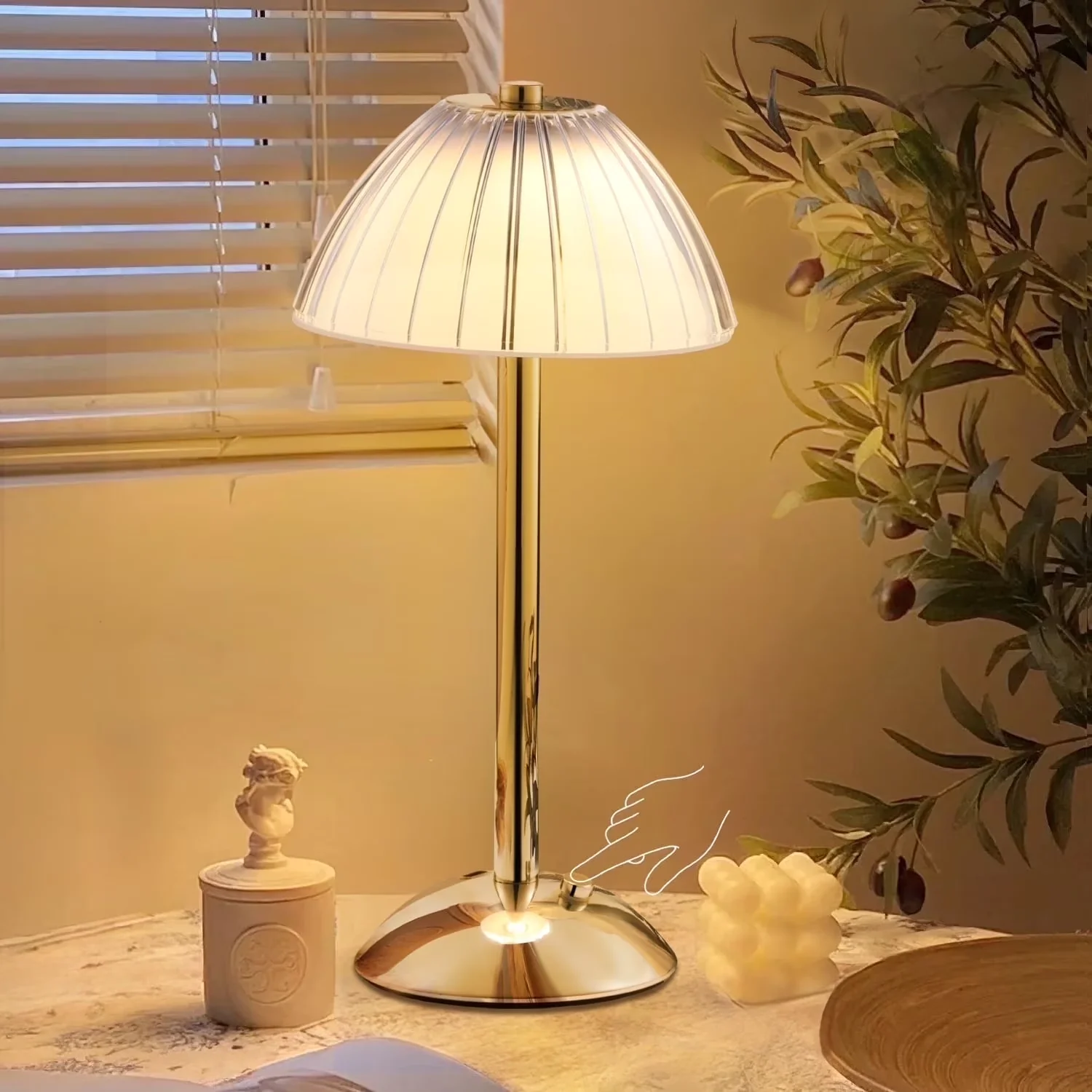 Lamp Quality with LED, Battery, Table - Gold Metal, Acrylic for Home Office Model 388A77