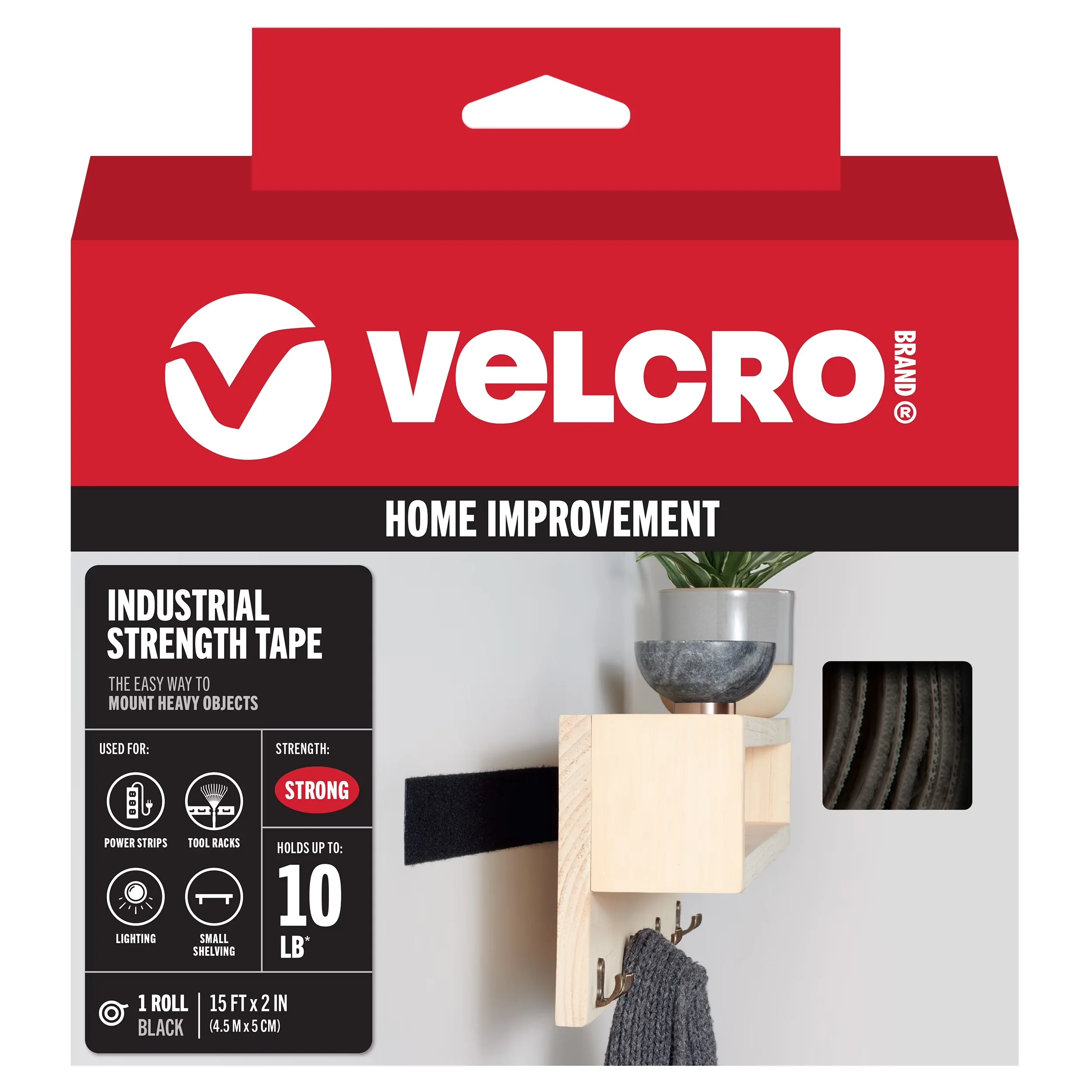 Premium Fastener with Packaging may vary from image shown, 15ft x 2in Black Hook & Loop Tape, Indoor & Outdoor Use - Black Nylon,... Model 302685