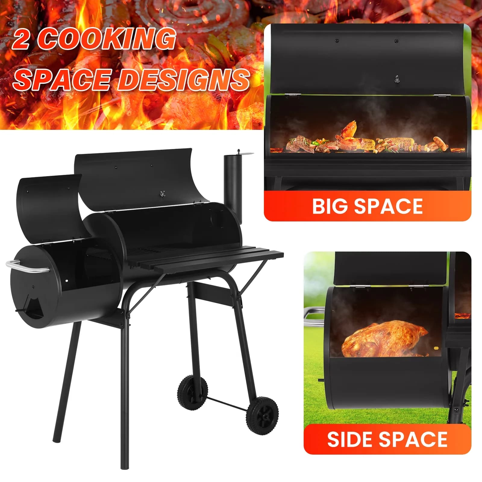 Innovative Smoker with Portable, Offset - Metal Black for Camping, Patio Model CE8115