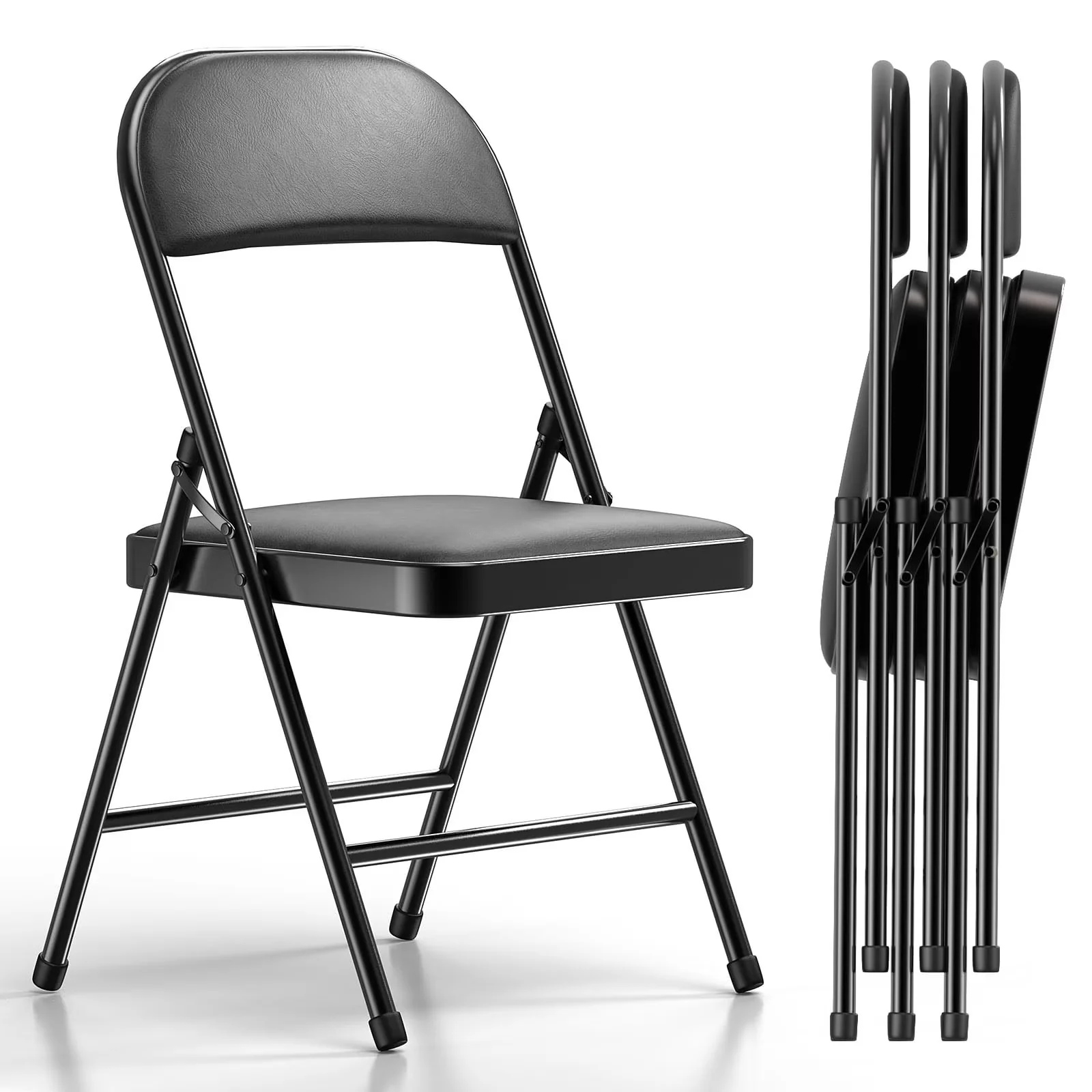 Patio Chair Professional with Padded, Metal Indoor Folding, Black (Set of 4) - Model 7417C1