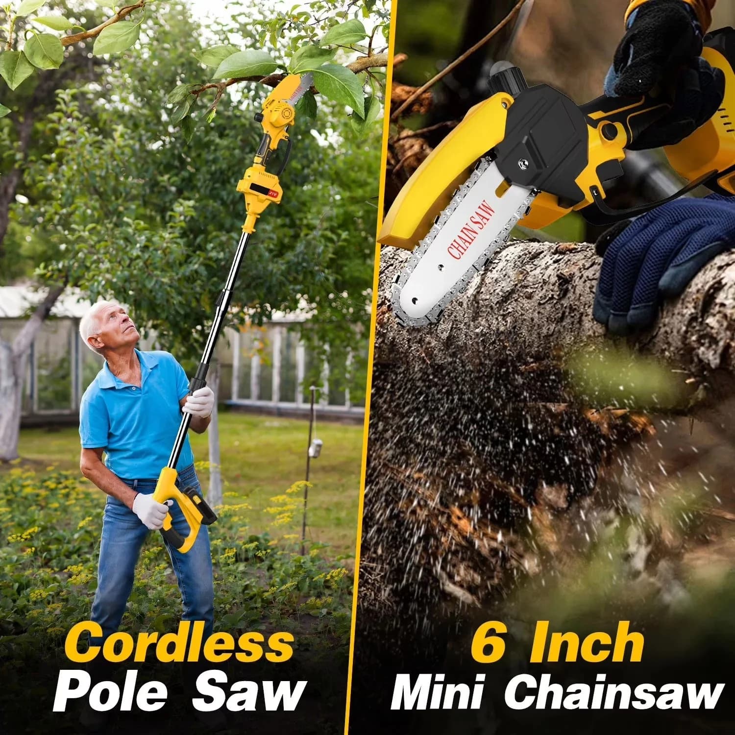 Essential Chainsaw with Battery, 2-IN-1 Pole, Cordless Pole Saw and Mini - Model 6BA7F9
