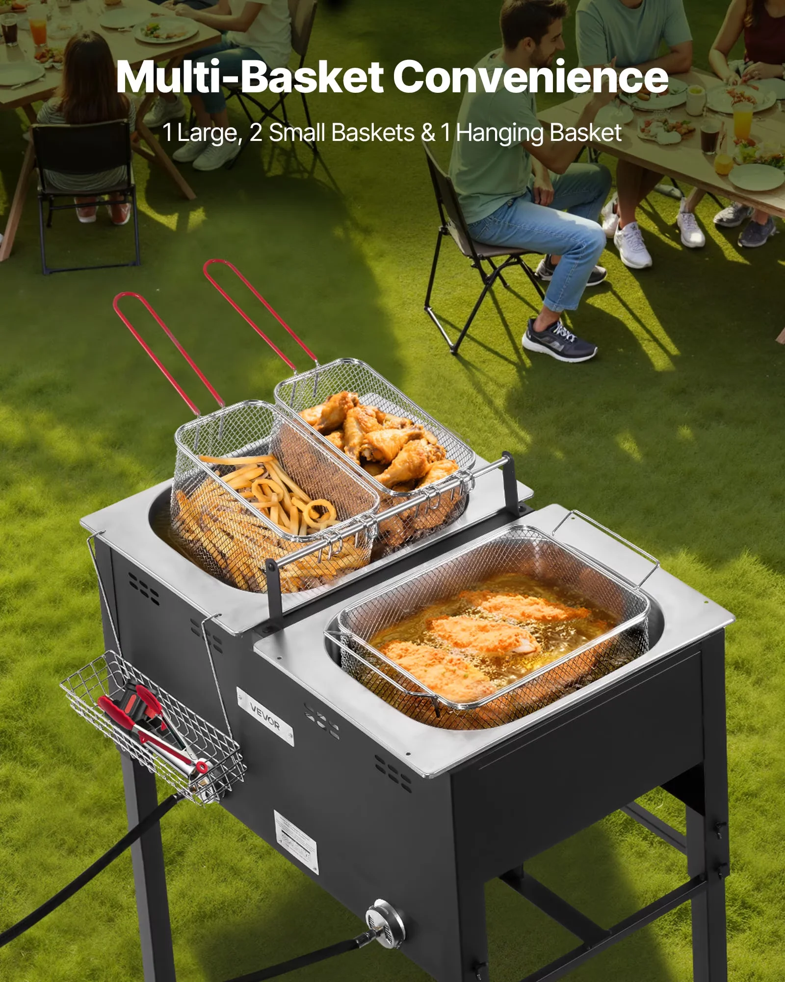 Premium Outdoor Fryer with 50000 BTU, Adjustable Regulator, 3 Basket - Black Stainless Steel Model 820C72