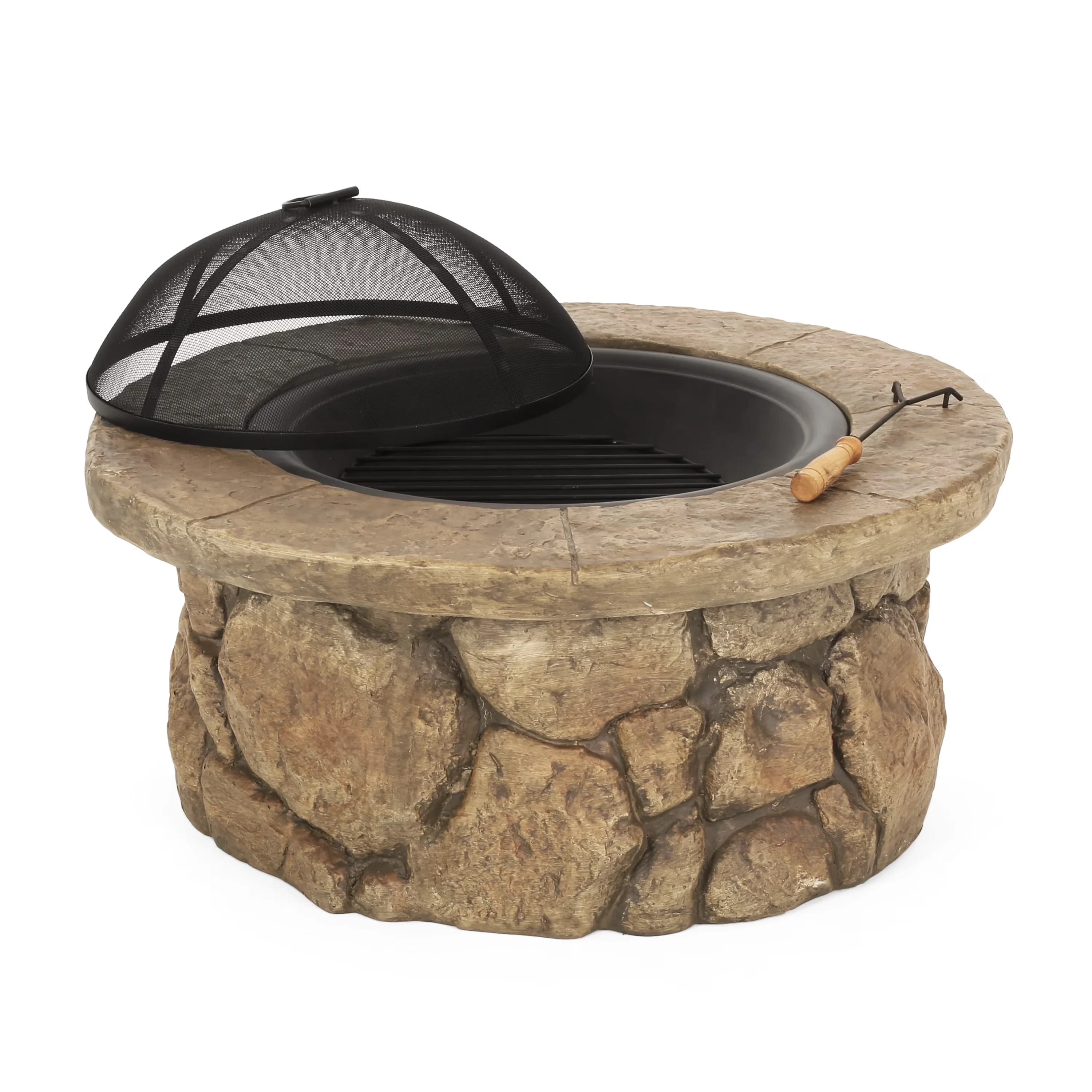 Compact Outdoor Heating with Portable, Includes: One (1) Wood Firepit, Shield-Lid and Poker Material: Iron - Iron Natural Model 405B9A