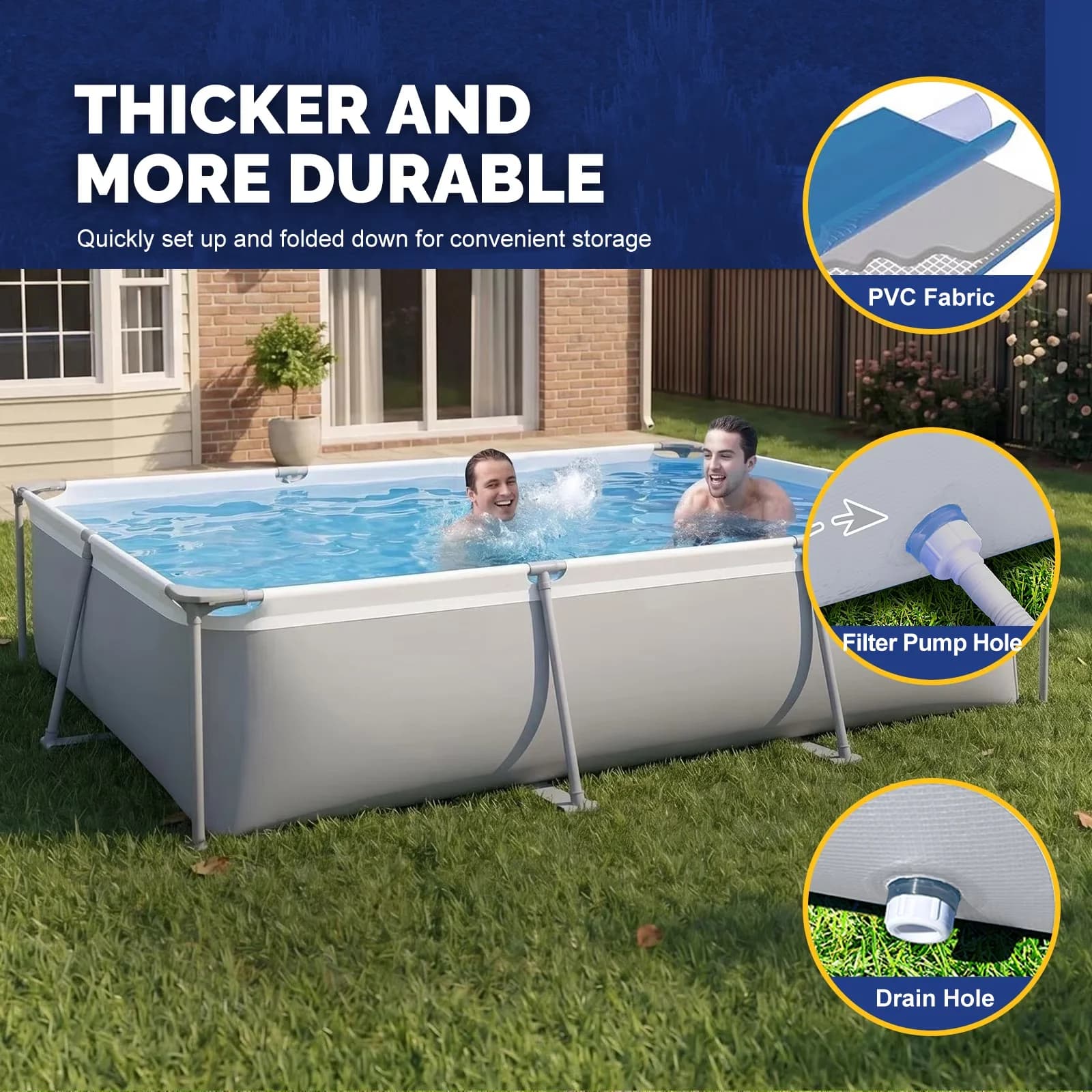 Reliable Above Ground Pool with Uv Resistant, 10ft x 6.8ft x 25.6in Frame Set, Gray - Gray Model BC744C
