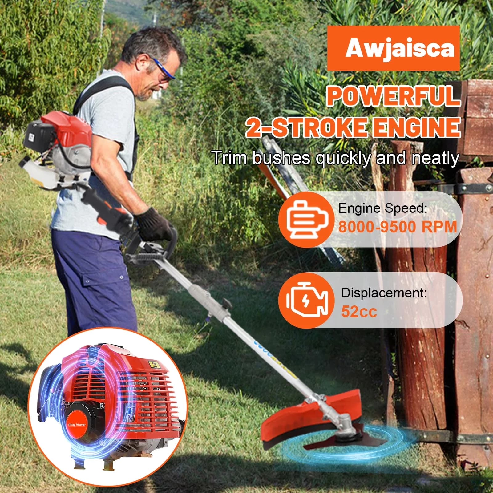 String Trimmer Modern with 5 in 1 Multi-Functional, Hedge, Grass - Red for Garden Model D2A98B