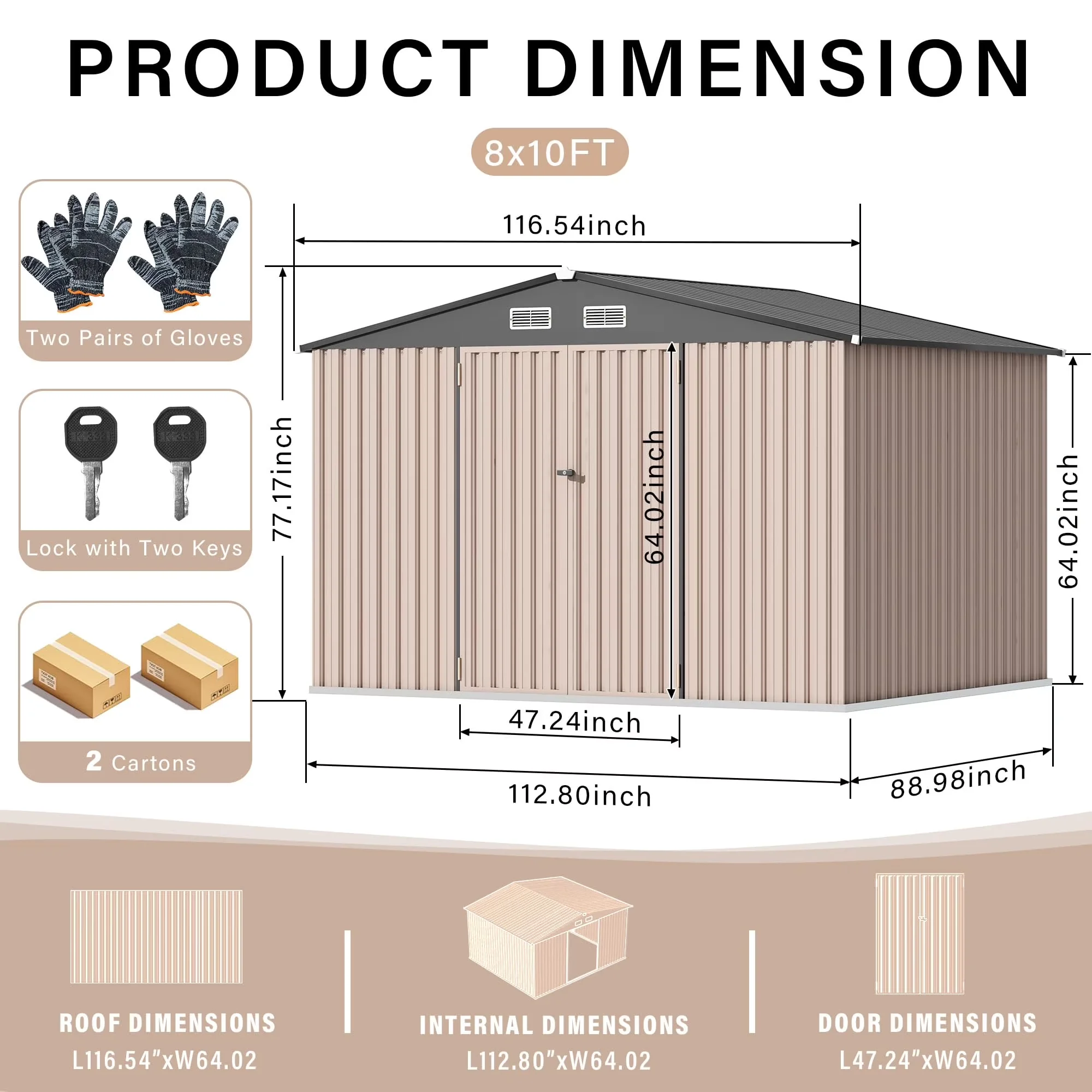 Quality Shed with Waterproof, Lockable Door, 8' X 10' Outdoor Storage - Brown 1 for Patio Model DA3255