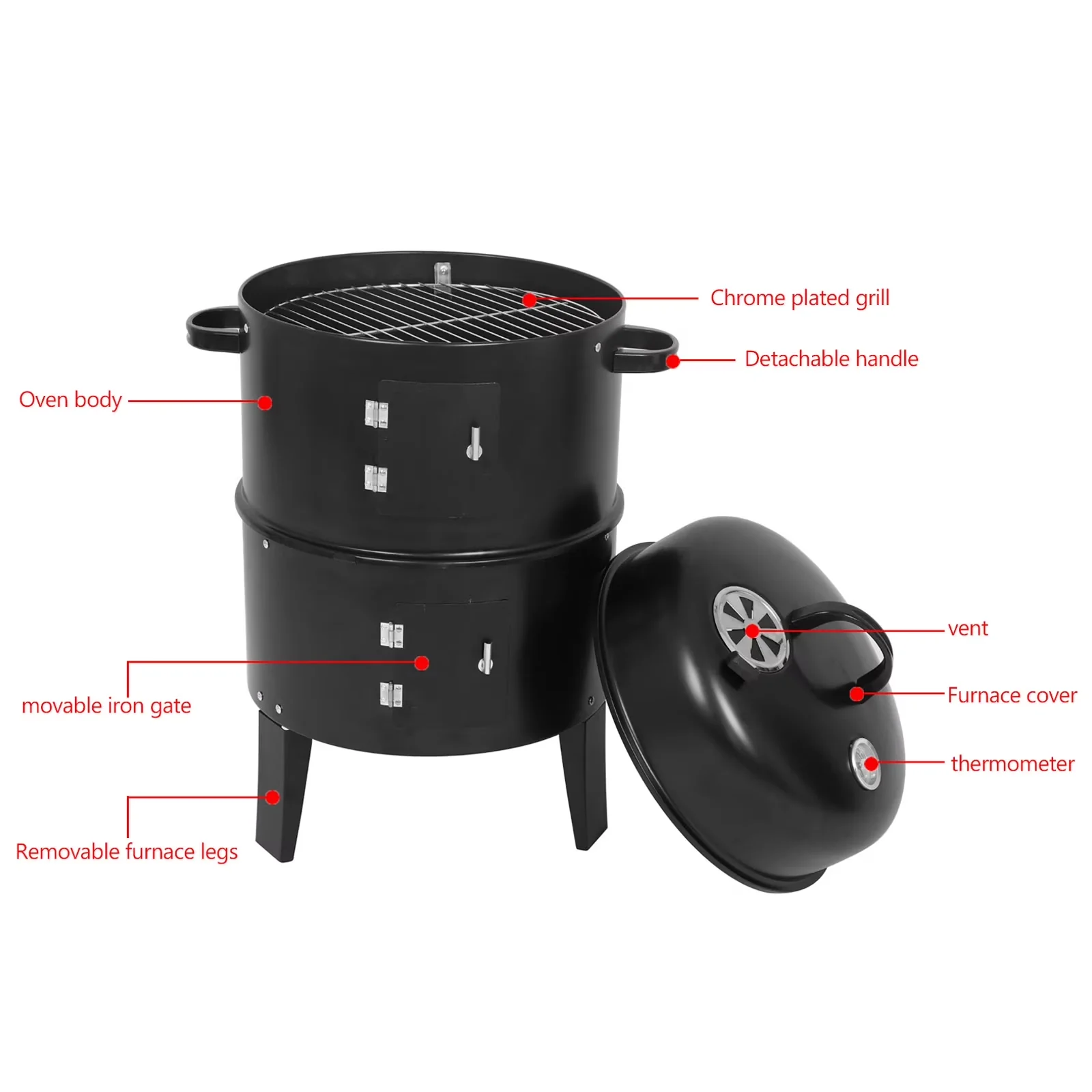 Sleek Smoker with Adjustable Air Vents - Black Iron Detachable for Home and Office Model 3E9BE0