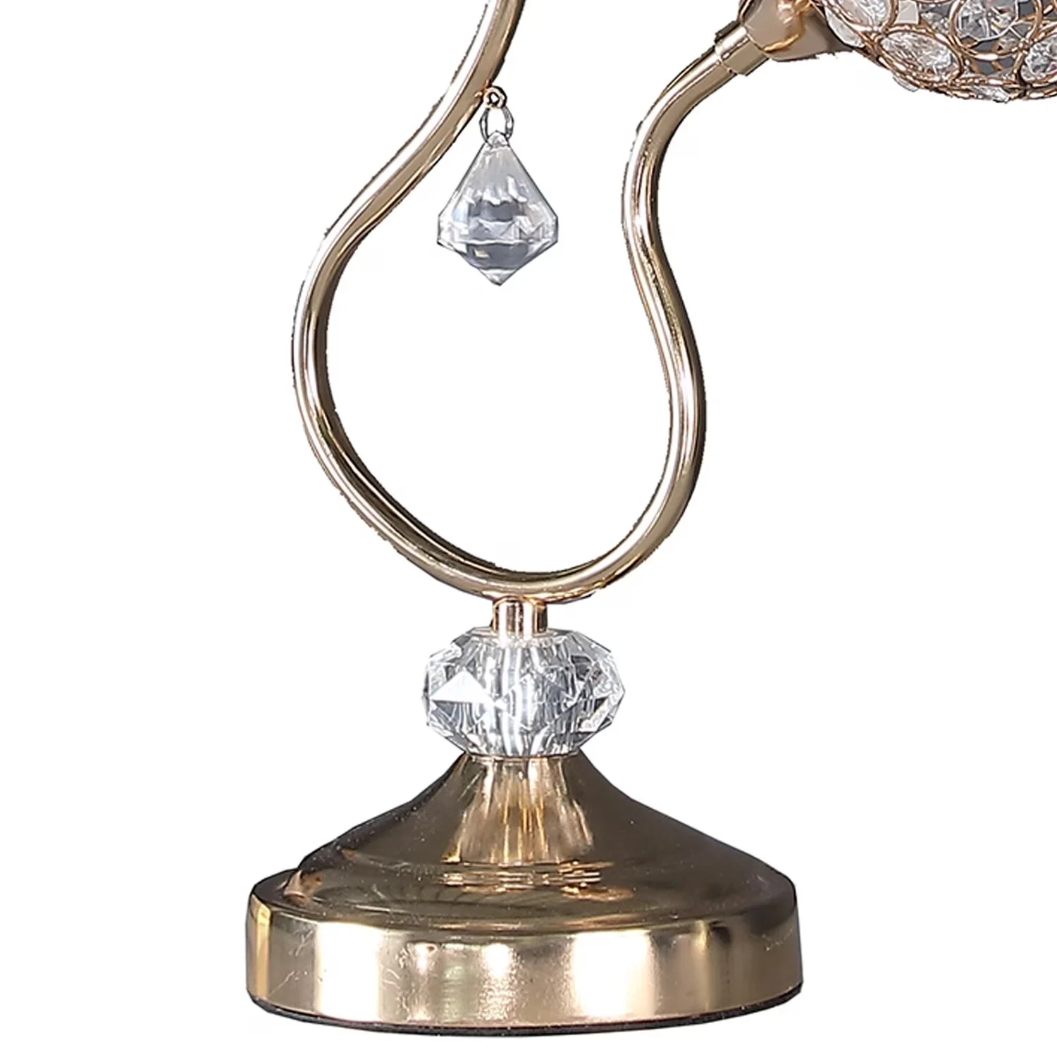Table Lamp Compact with Incandescent, Metal, Floral Trumpet Shade and Crystal Accents - Gold Metal Model 68D8EC