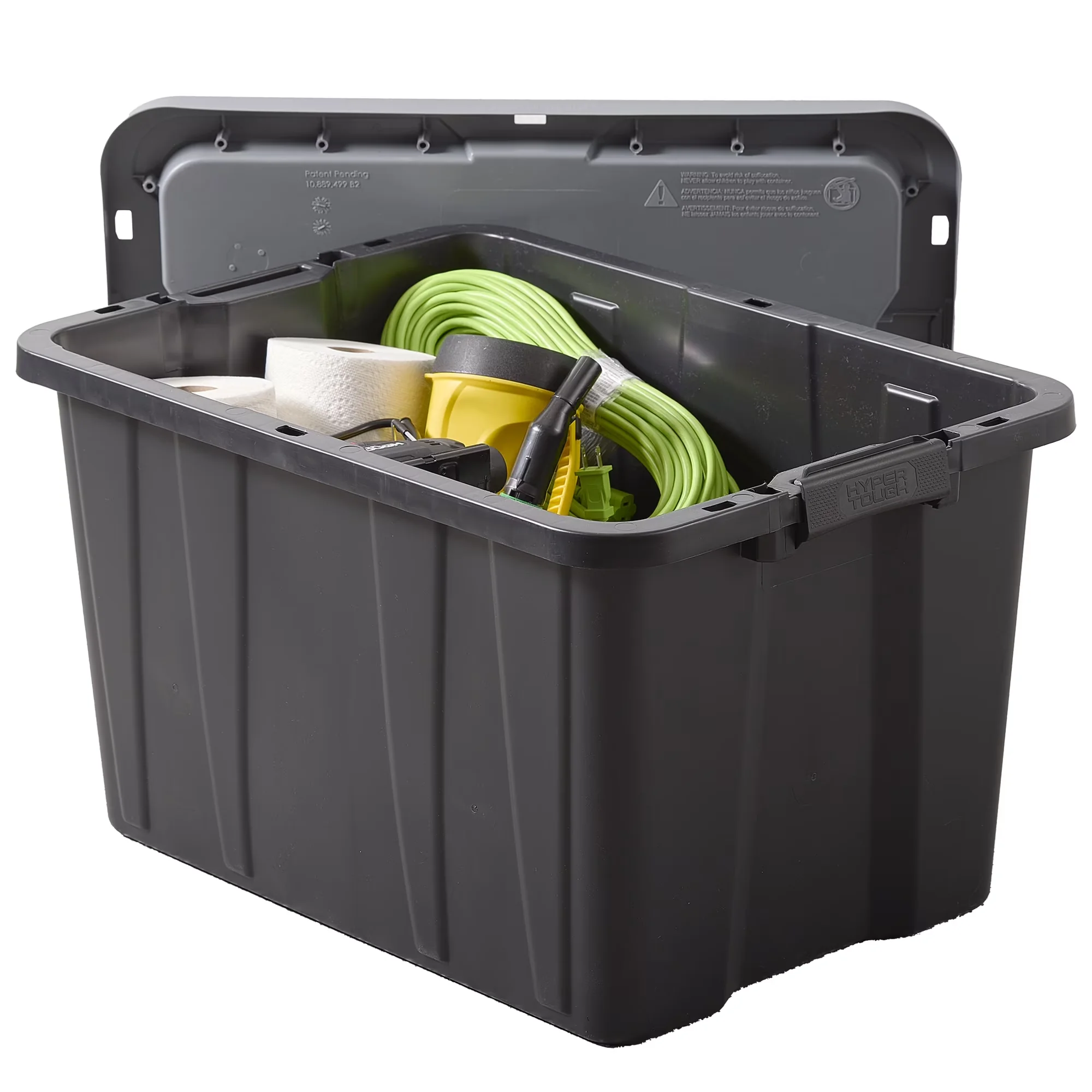 Premium Garage Storage Supply with Stackable, Black and Gray, Latch Lid - Black Plastic Model 87A5BB