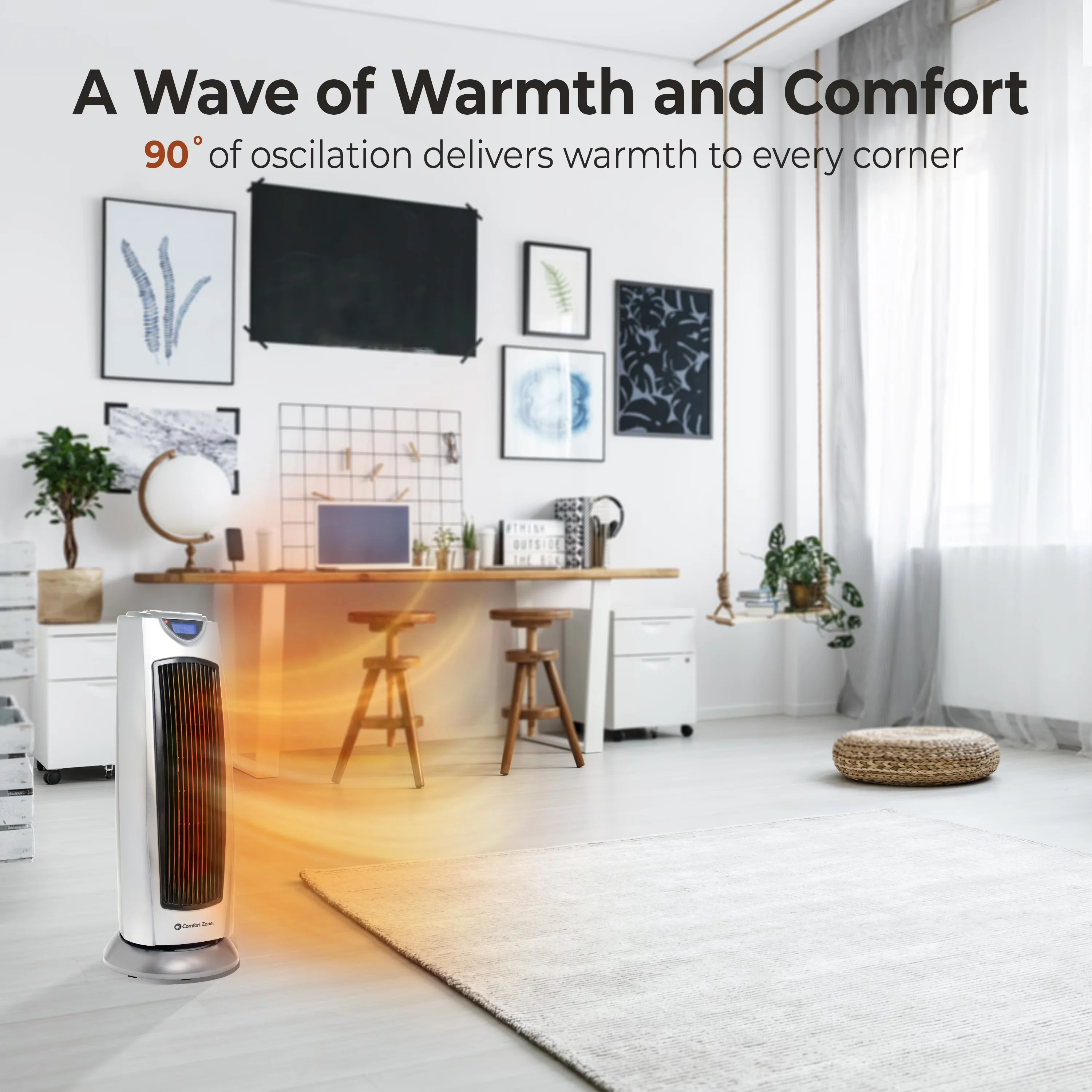 Essential Portable And Electric Space Heater with 1500W, Oscillating - Silver Model 12D64F