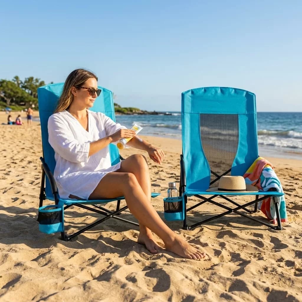Beach Chair Professional with Adjustable, Folding, Cup Holder - Blue 2 Pack Model 987C27