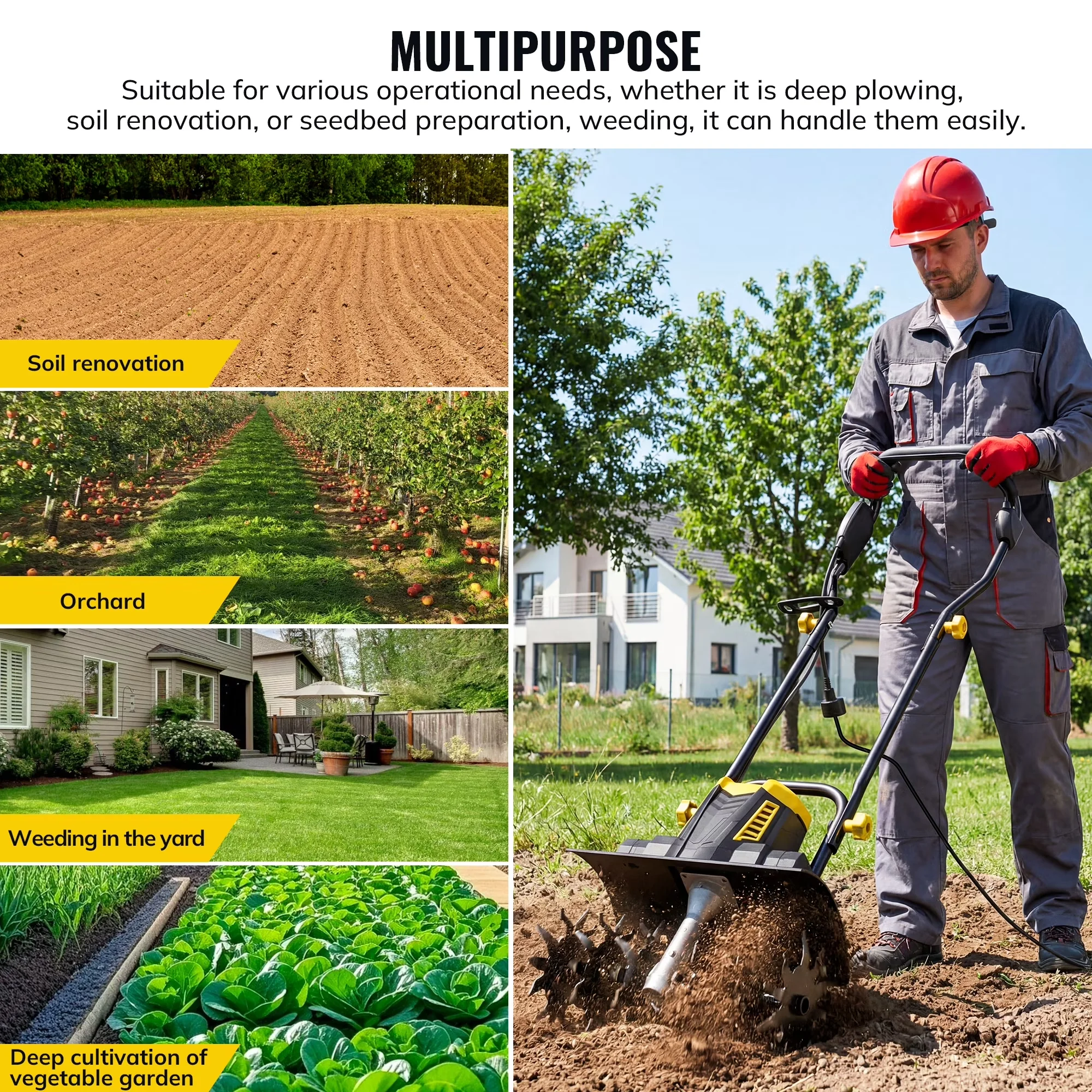 Classic Trillers Cultivator with Fast Rotation 10A Foldable, 16in Corded Electric Tiller for Small - Model 0C2DCD