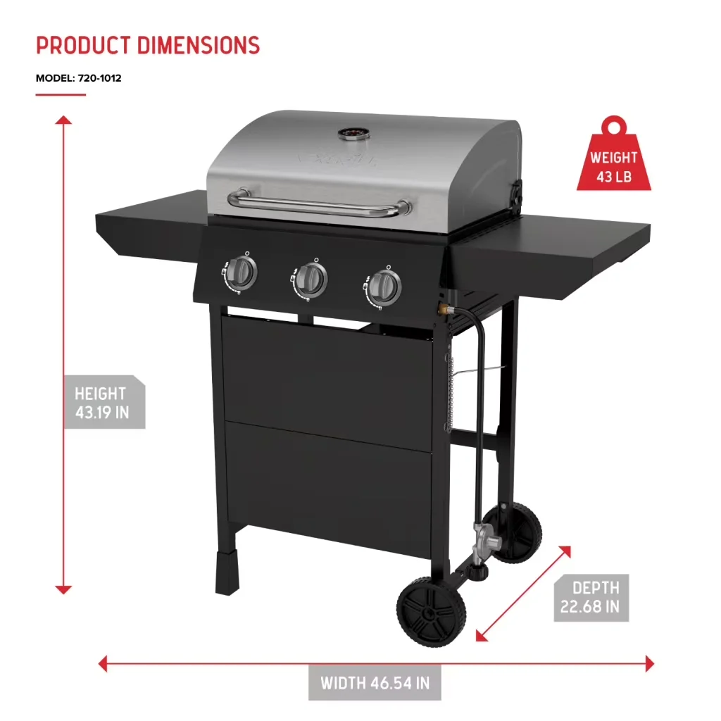 Durable Gas Grill with Warming Rack, 27000BTUs - Steel Black for Outdoor Model 0F7474