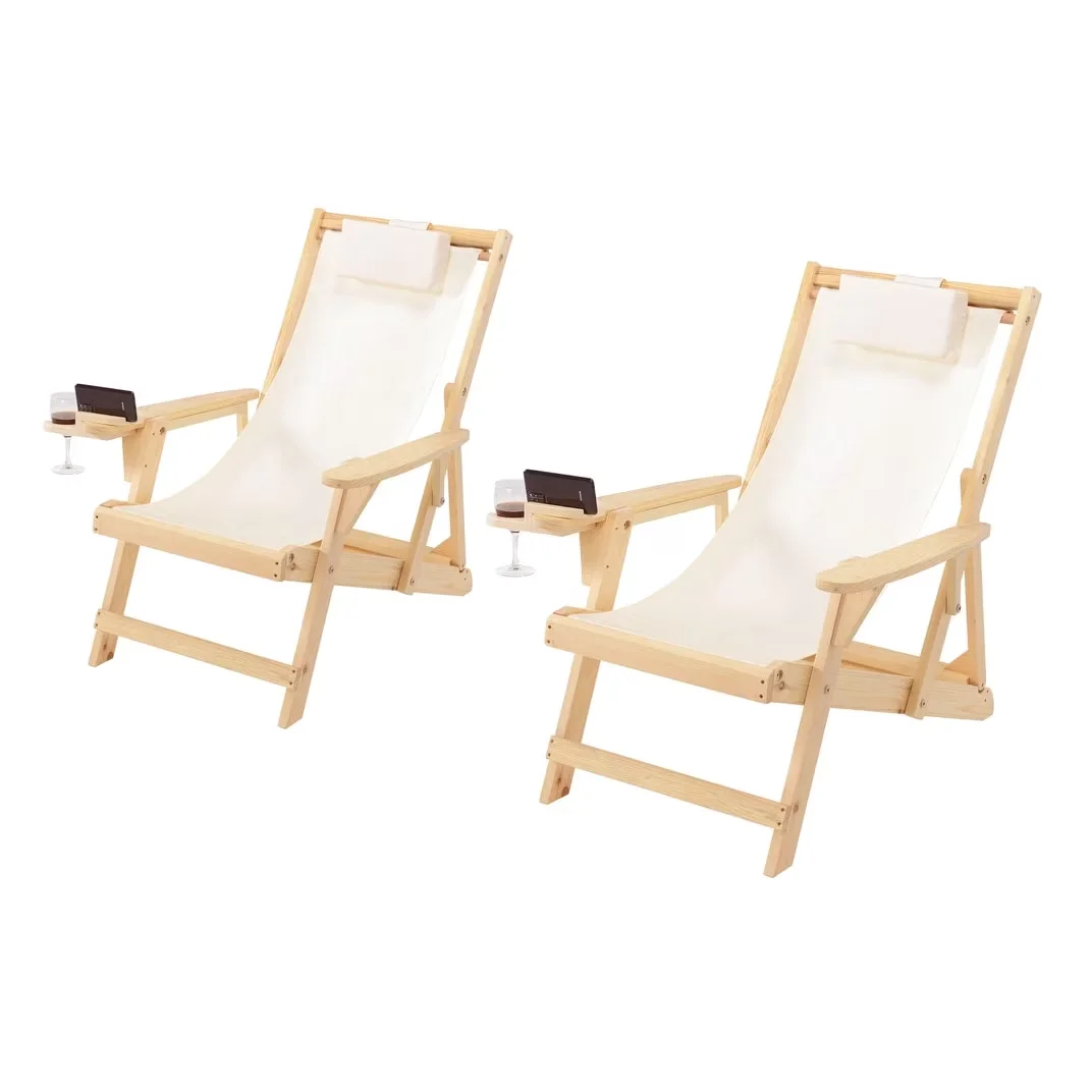 Innovative Beach Chair with Folding, Set includes: 2 sling chairs, Light and easy assembly - Walnut Model 8F74EA