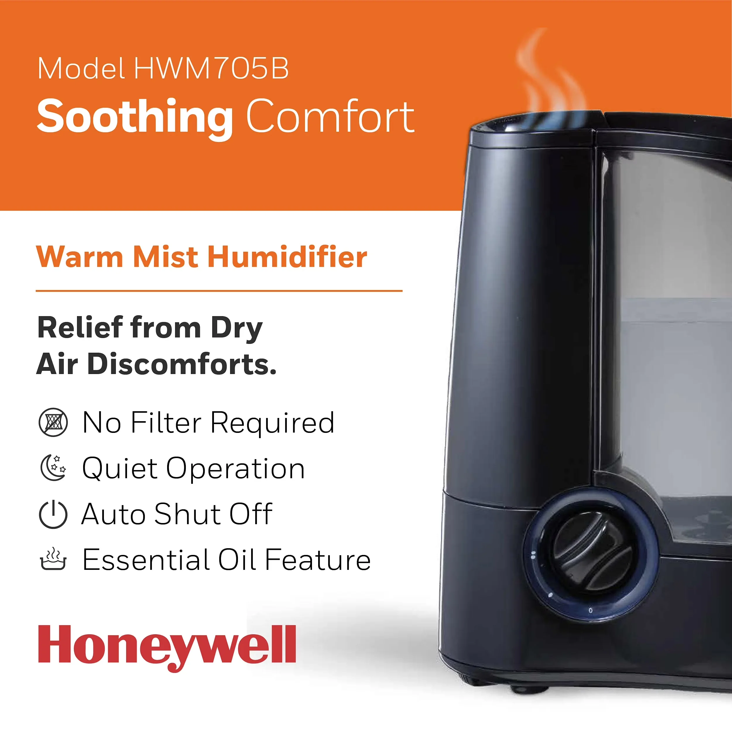 Humidifier Compact with Warm Mist, Filter Free, Warm Mist Vaporizer - Black Model 75A572