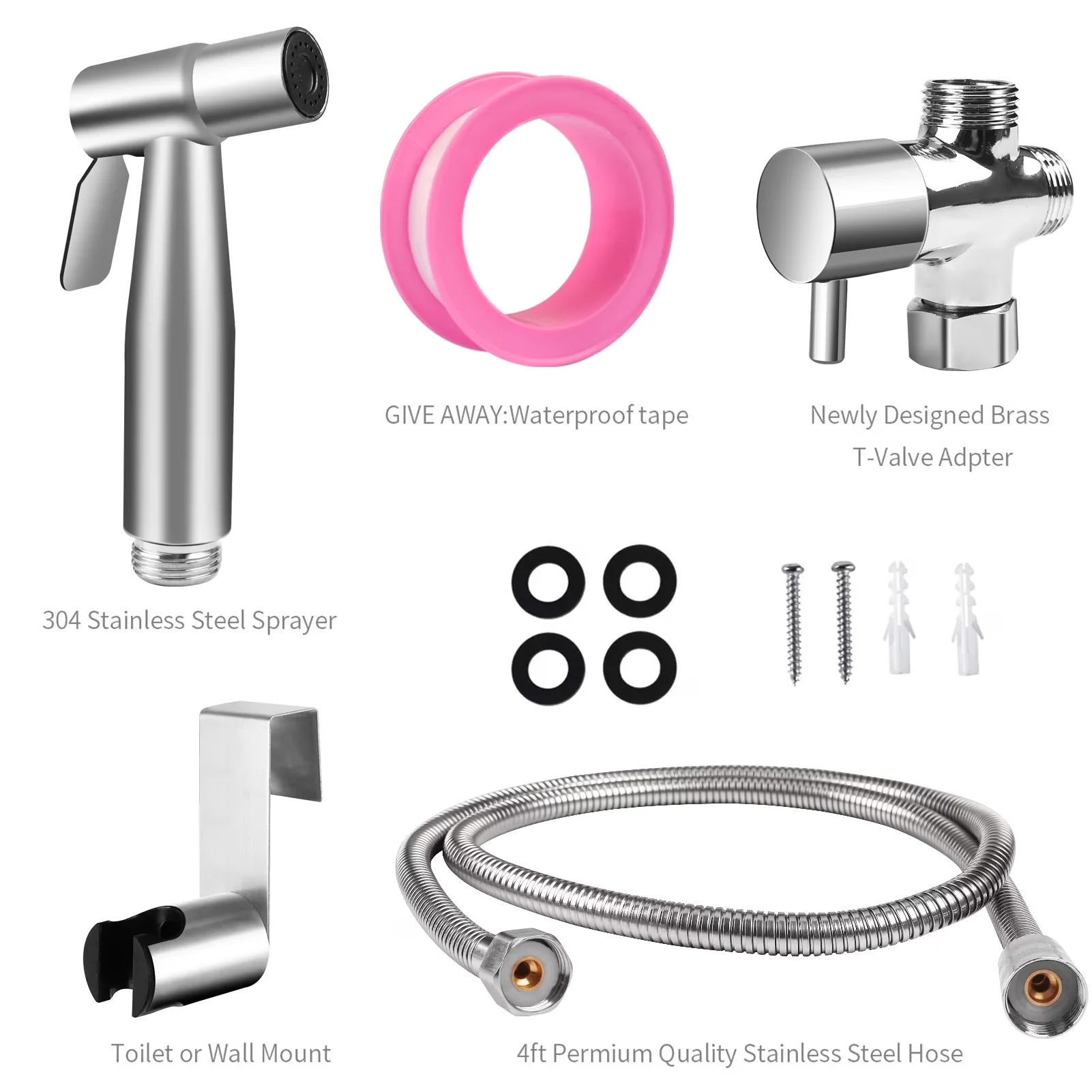 Professional Plumbing with Easy Installation, Adjustable, Handheld Bidet Sprayer - Stainless Steel Silver Model 3CAA3A