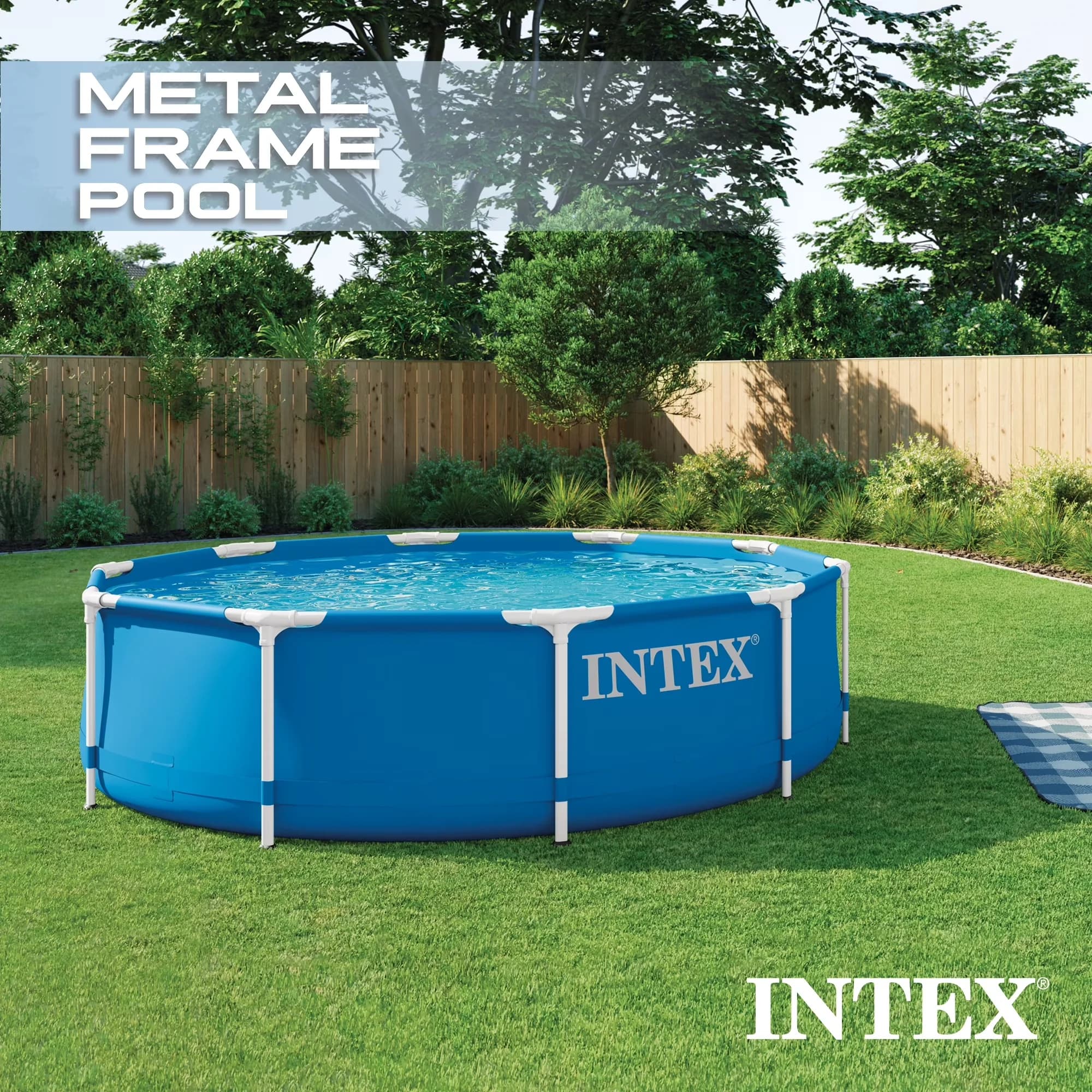 Above Ground Pool Premium with Puncture Resistant, Blue, 10 x 2.5 Foot Round Metal Frame Swimming - Model 7644E2