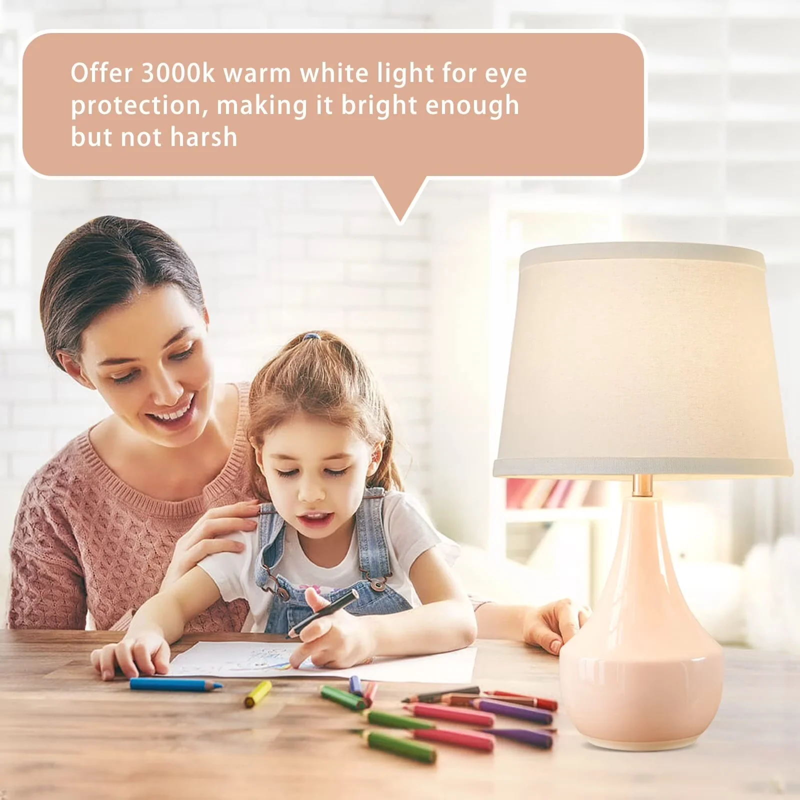 Essential Lamp with LED, Energy Efficient, Bedside Lamps - Ceramic Pink for Living Room, Bedroom Model F7CE75