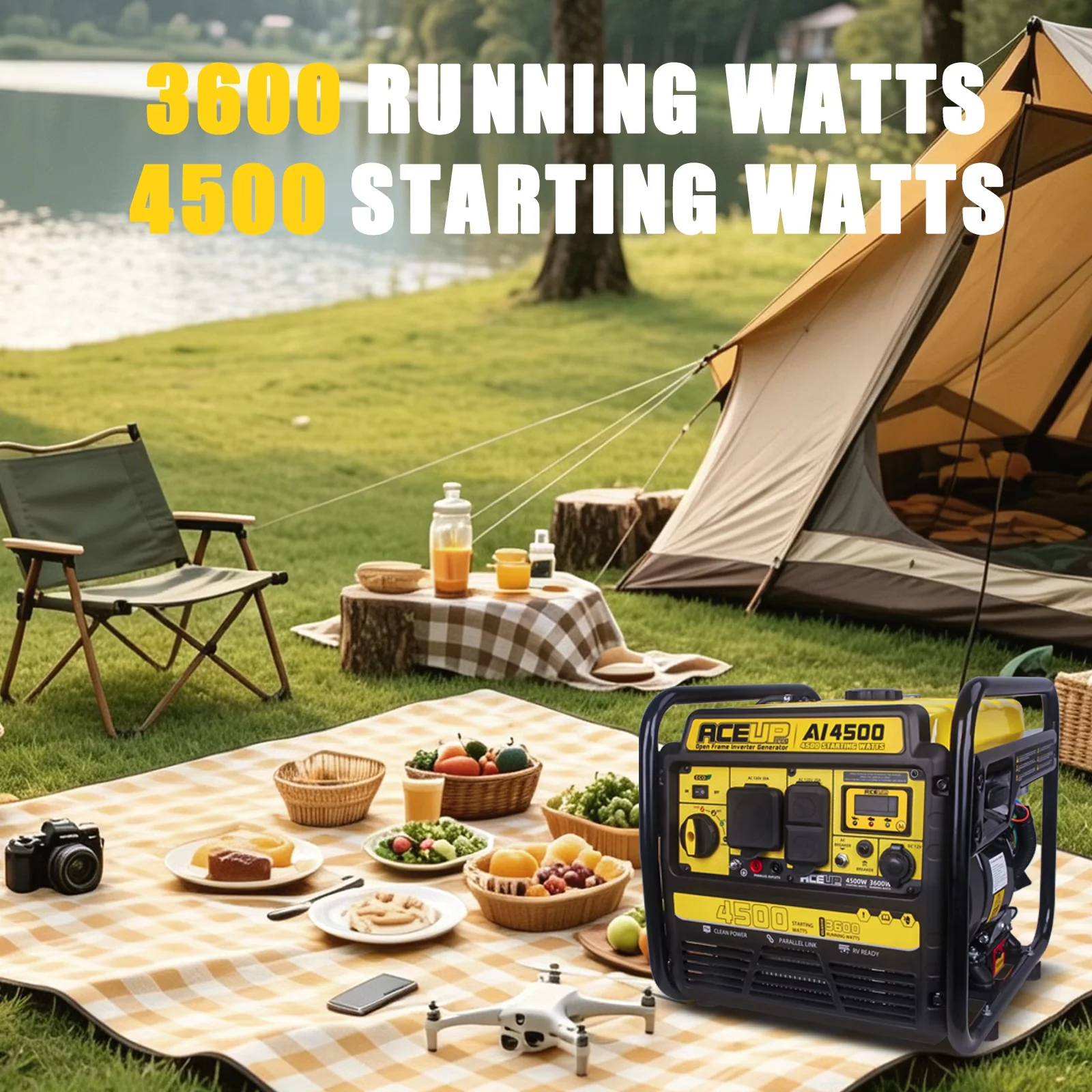 Durable Generator with 4500W, Operates at a frequency of 60Hz., Gas Powered for Home, Camping - Model 2D3A79