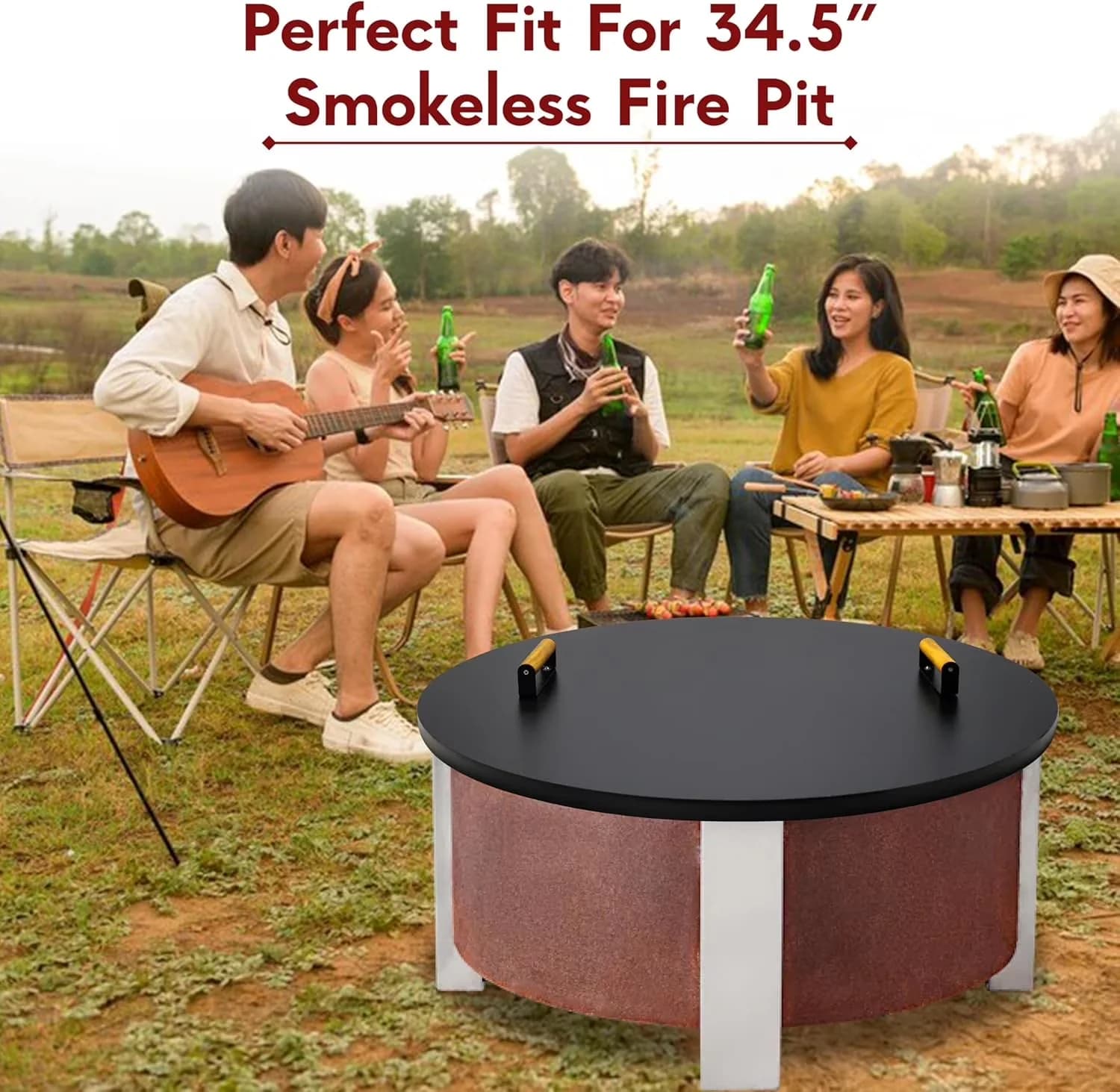Essential Outdoor Heating with Weatherproof, Solid Fire Pit Lid 35”, Fit - Carbon Steel Black Model 47344E