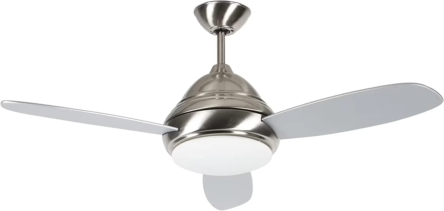 Ceiling Fan Innovative with LED, Remote Controlled - Silver Frosted White Glass Model EB1005