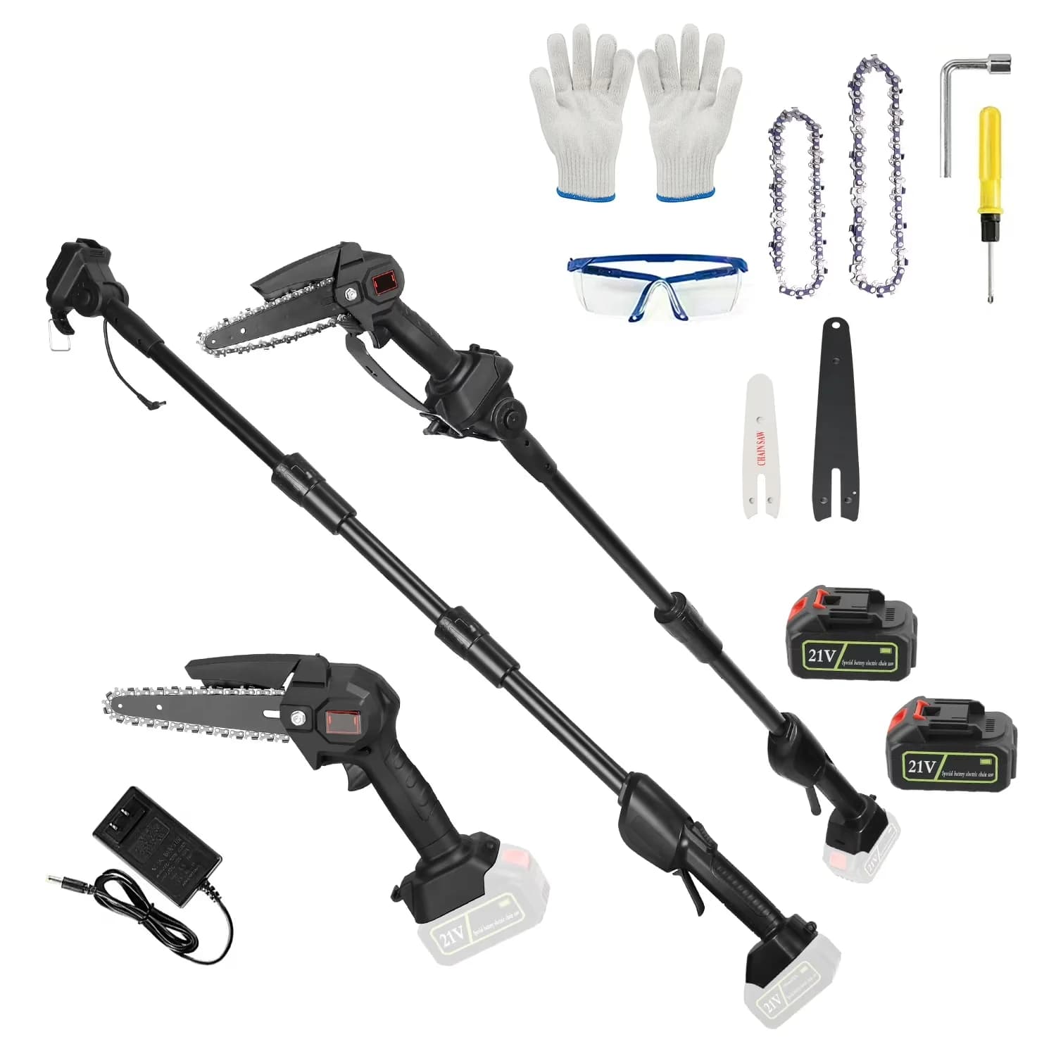 Chainsaw Durable with Battery, 21V, Telescoping - Black for Home and Office Model 3B5DE7