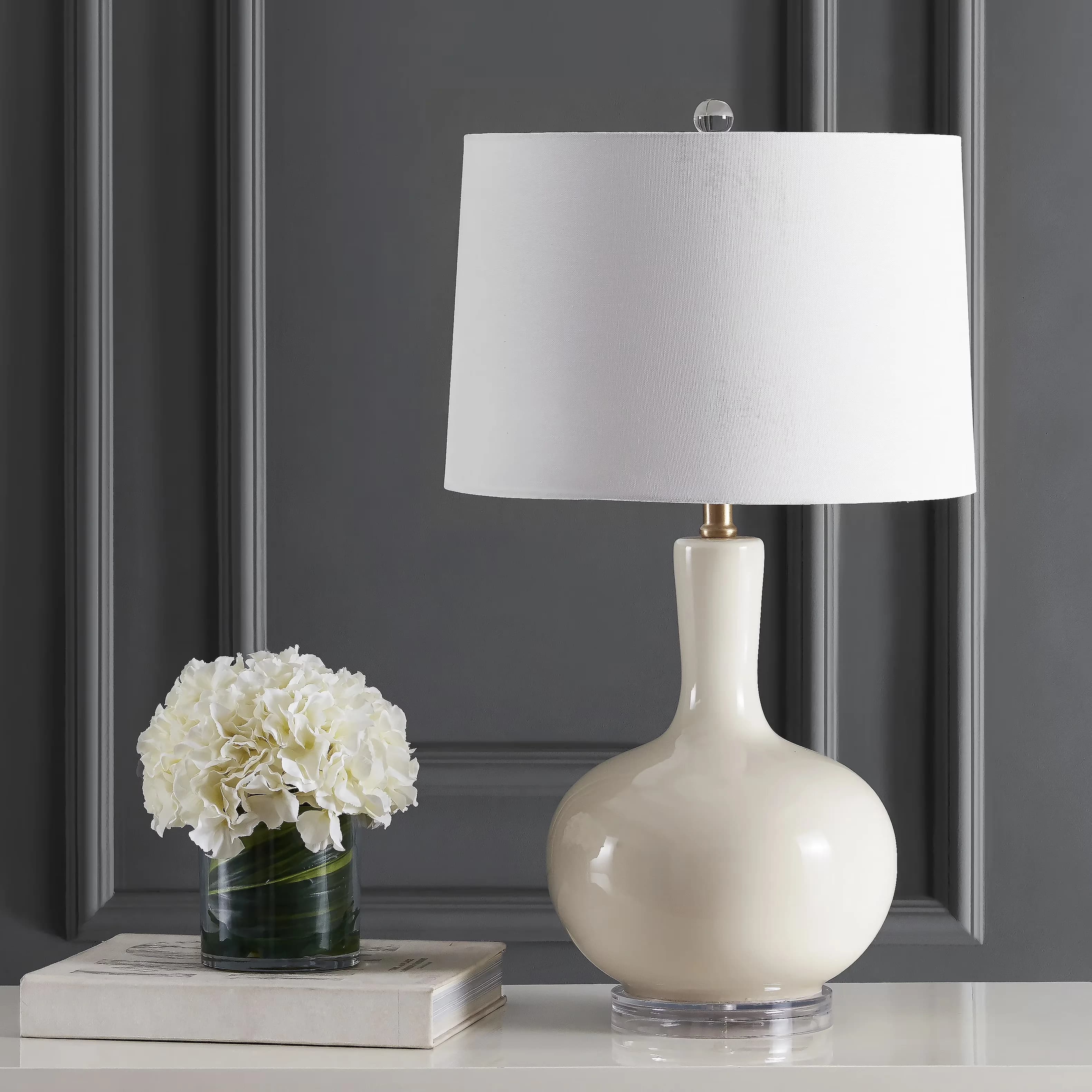 Innovative Lamp Set with LED, Mid-Century - Clear, White Glass/Acrylic Model 8CFED5