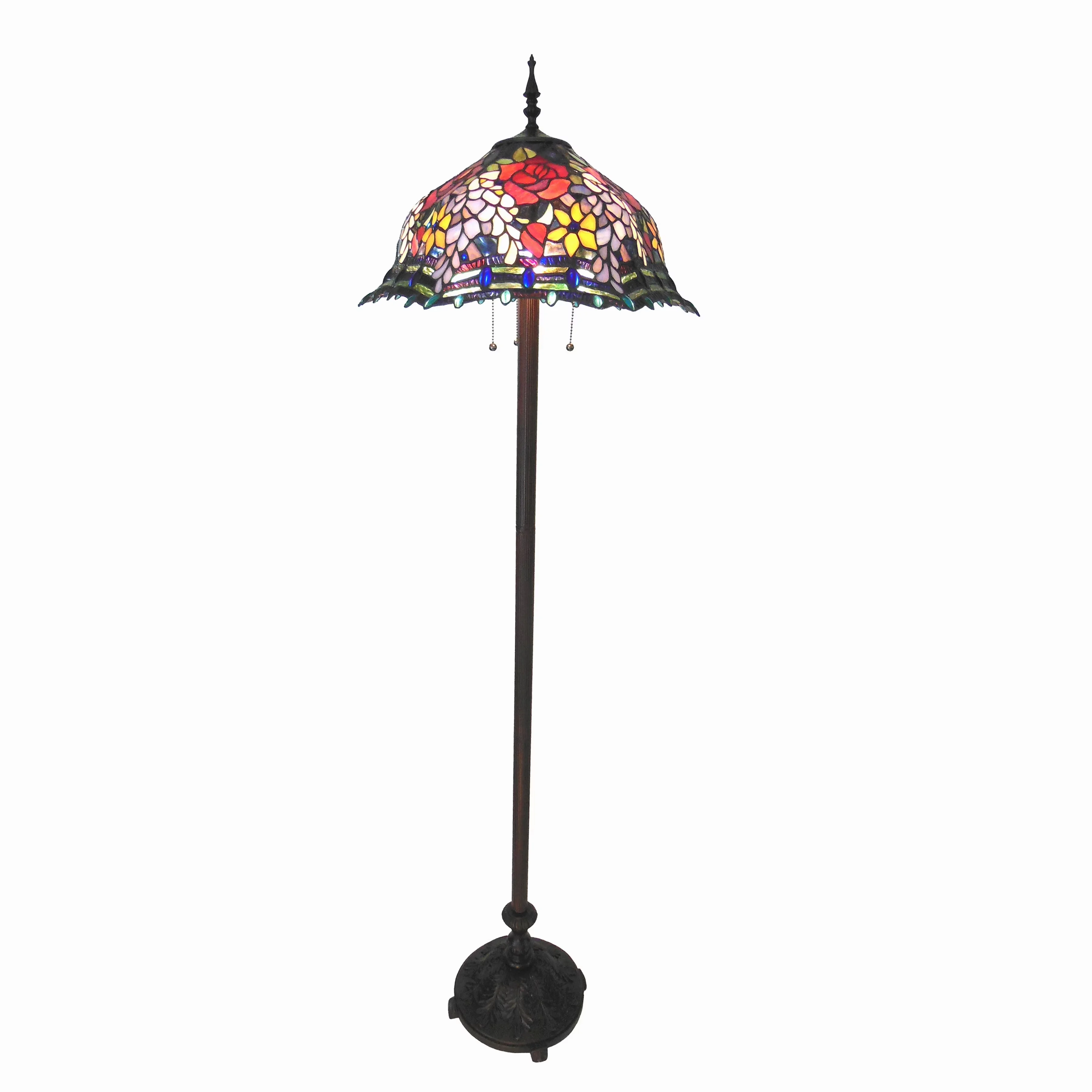 Sleek Floor Lamp with Incandescent, Tiffany Lamps - Bronze Copper-Foiled Stained Glass Model EE5F12